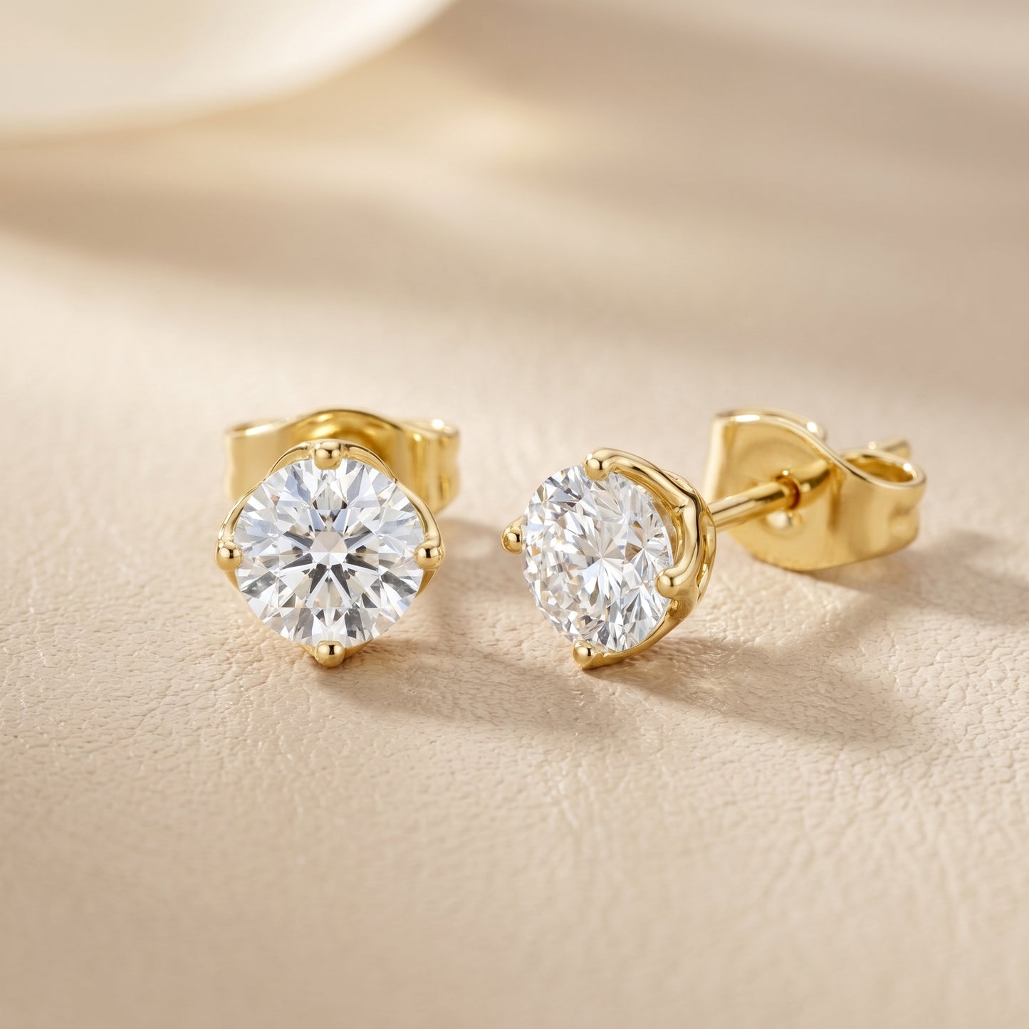 Amour Classic Round Diamond Stud Earrings in Yellow Gold - Round Cut Lab Diamond Yellow Gold Ring