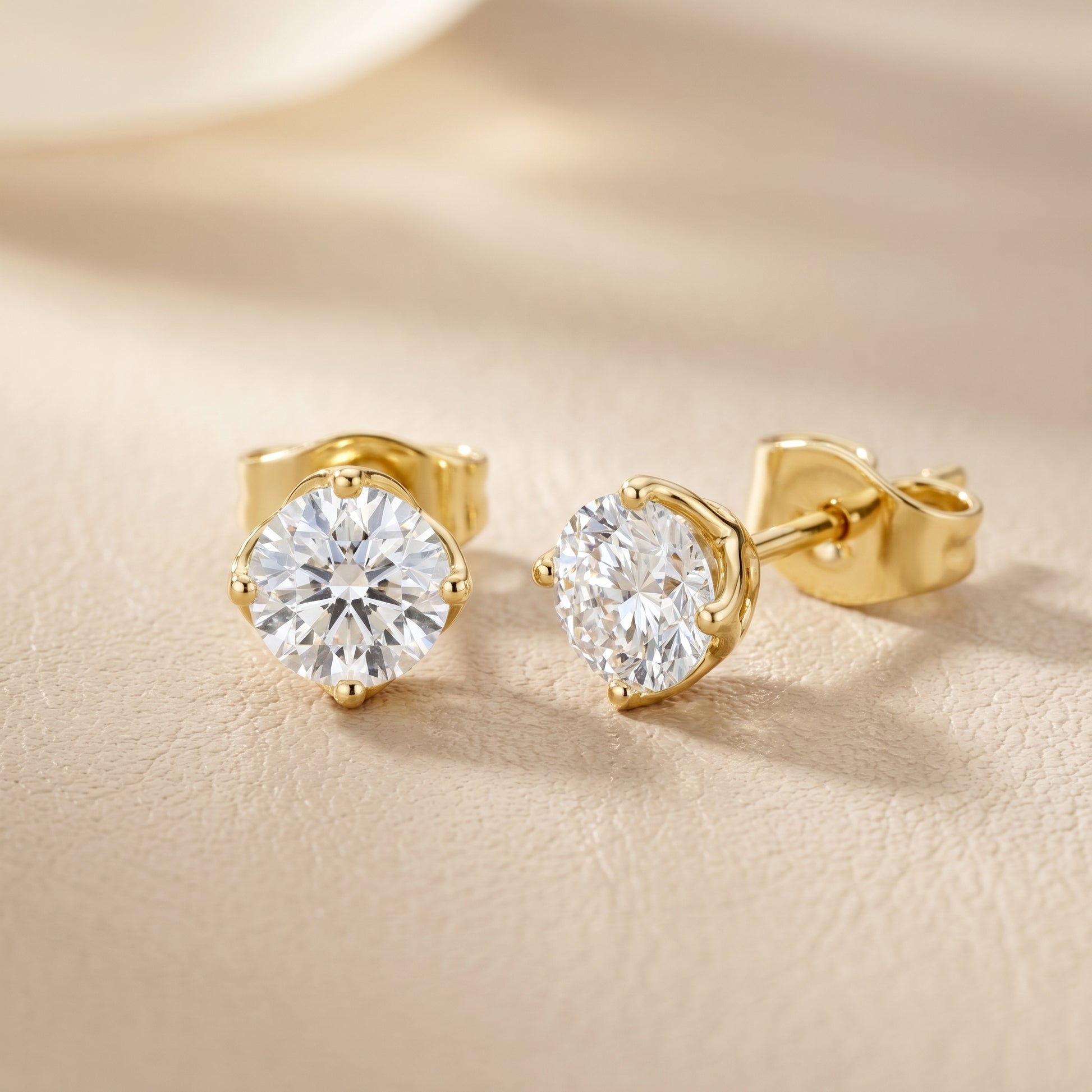 Amour Classic Round Diamond Stud Earrings in Yellow Gold - Round Cut Lab Diamond Yellow Gold Ring