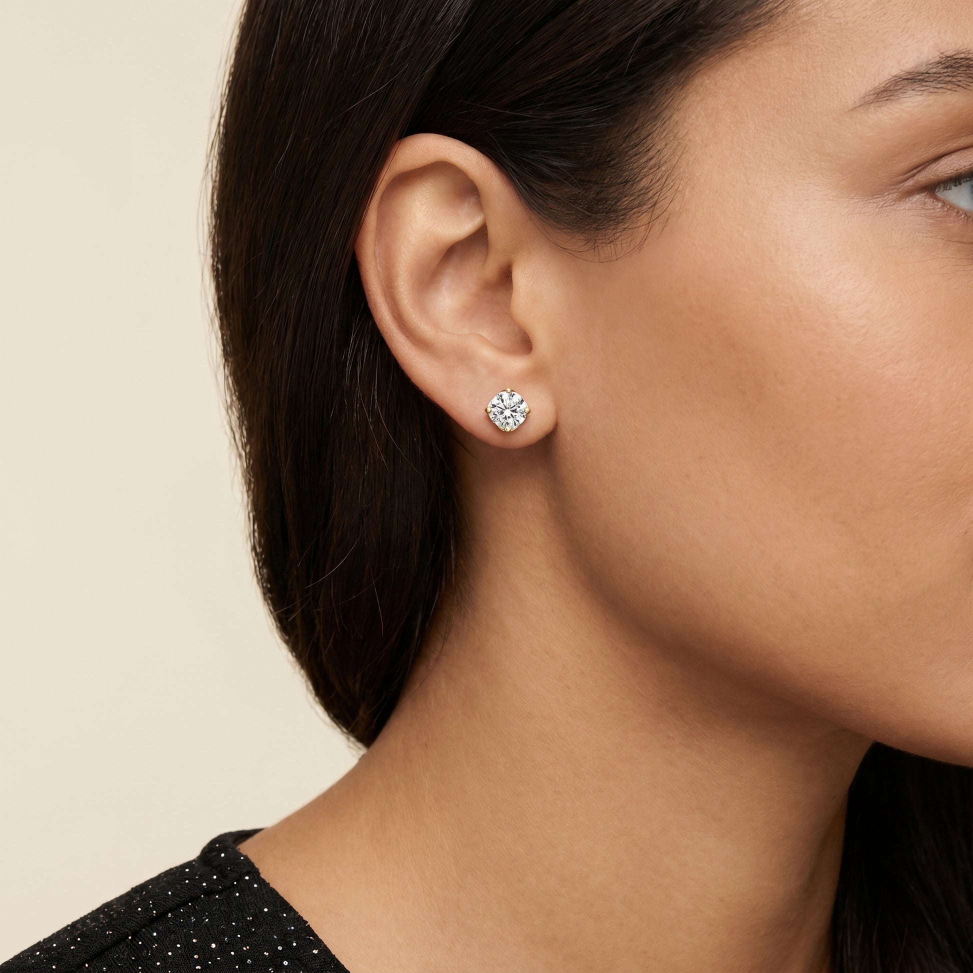 Amour Classic Round Diamond Stud Earrings in Yellow Gold - Round Cut Lab Diamond Yellow Gold Ring