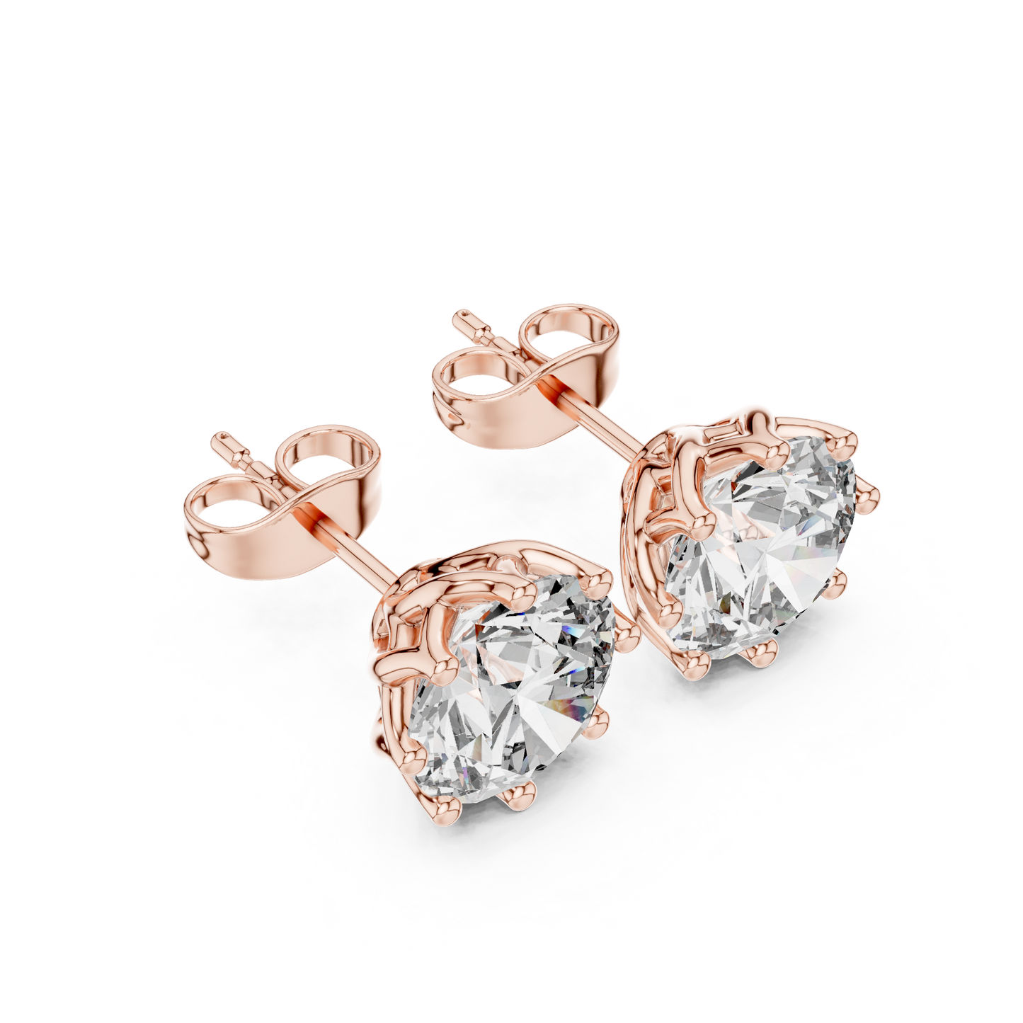 Round Cut Lab Grown Diamond Stud Earrings in Rose Gold
