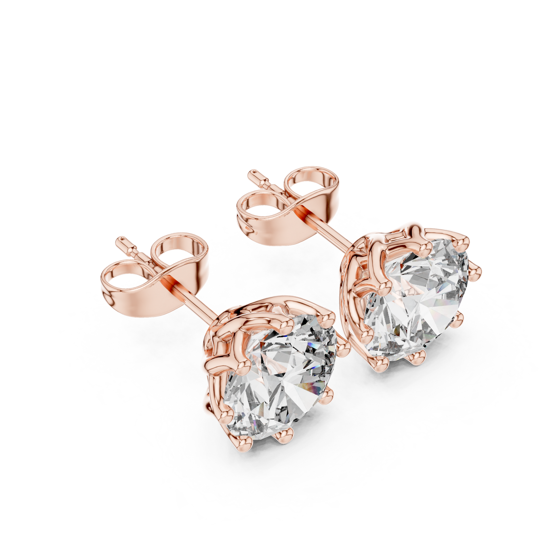 Round Cut Lab Grown Diamond Stud Earrings in Rose Gold