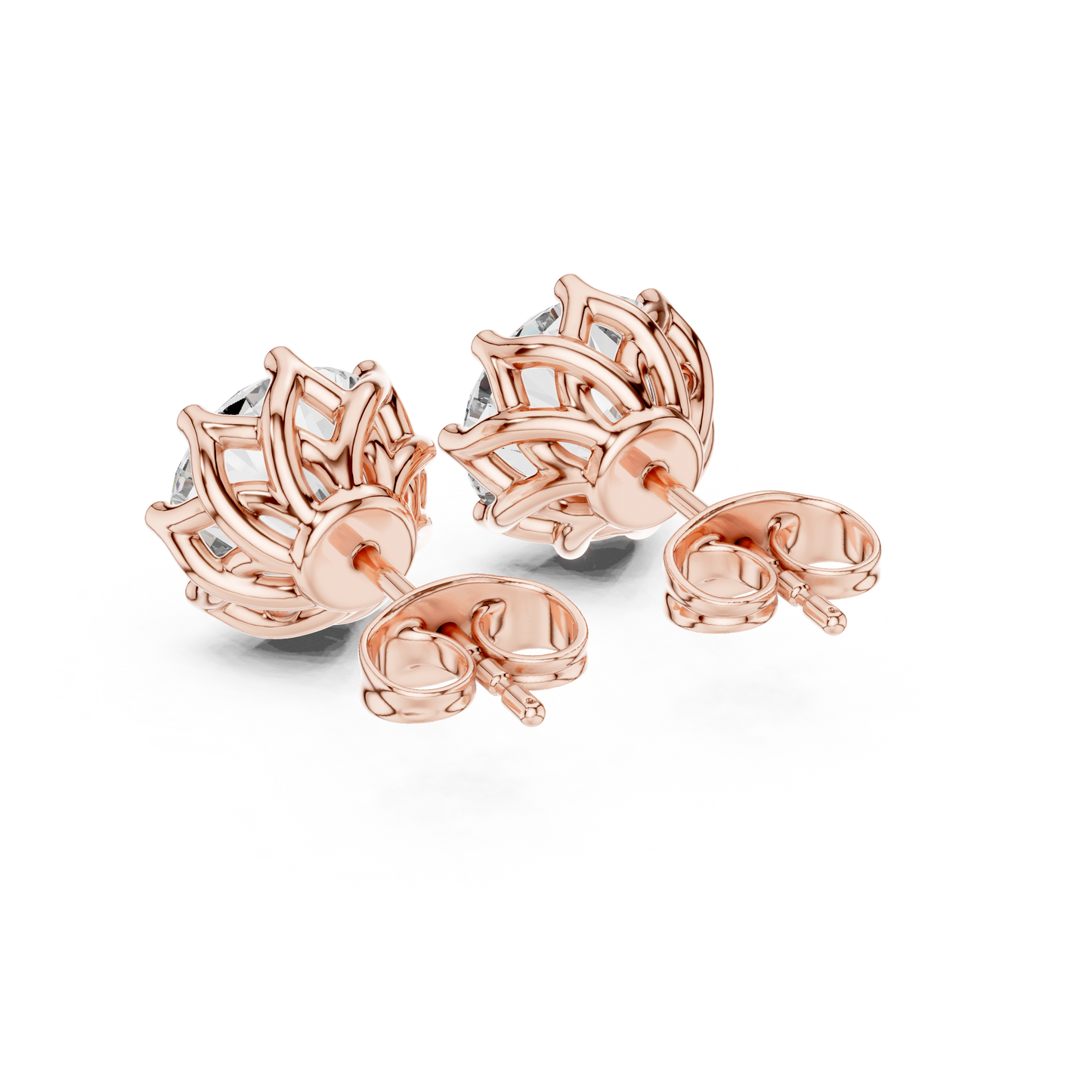 Round Cut Lab Grown Diamond Stud Earrings in Rose Gold