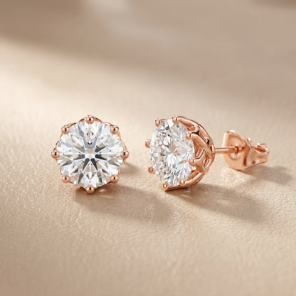 Round Cut Lab Grown Diamond Stud Earrings in Rose Gold