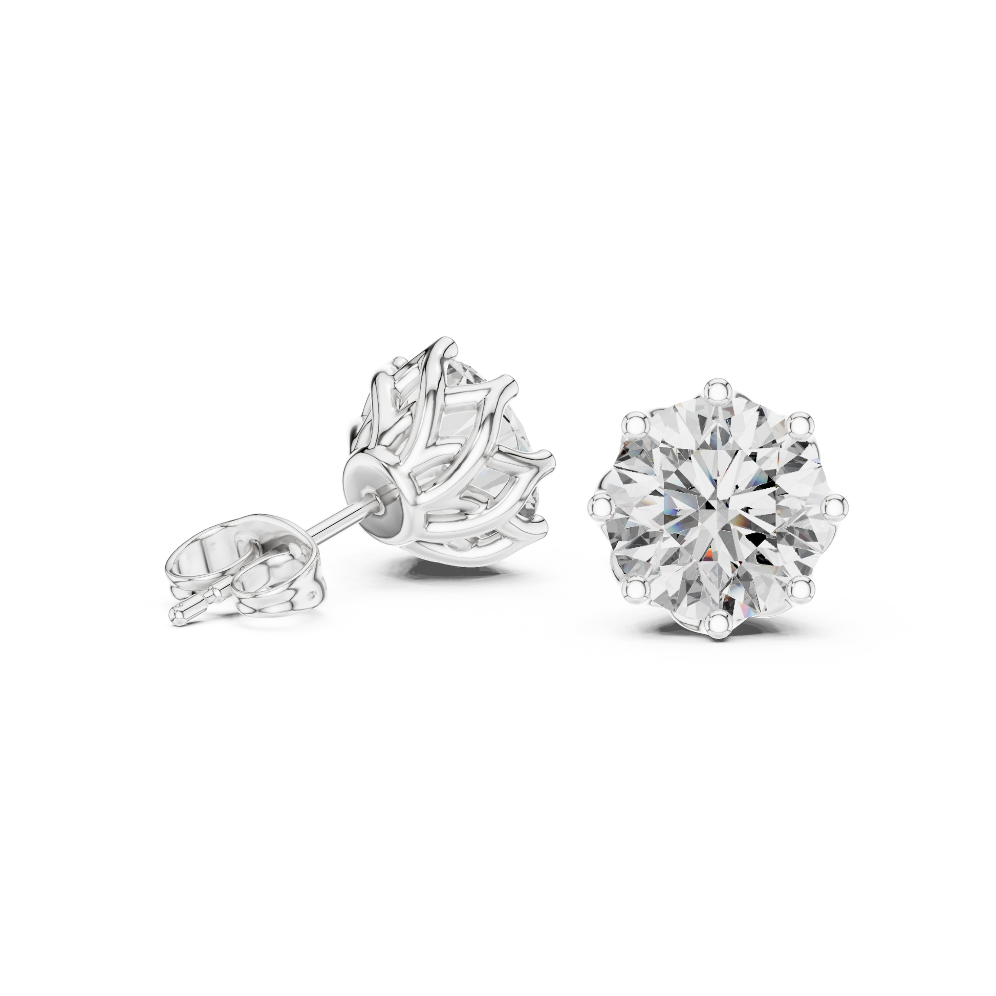 Round Cut Lab Grown Diamond Stud Earrings in White Gold