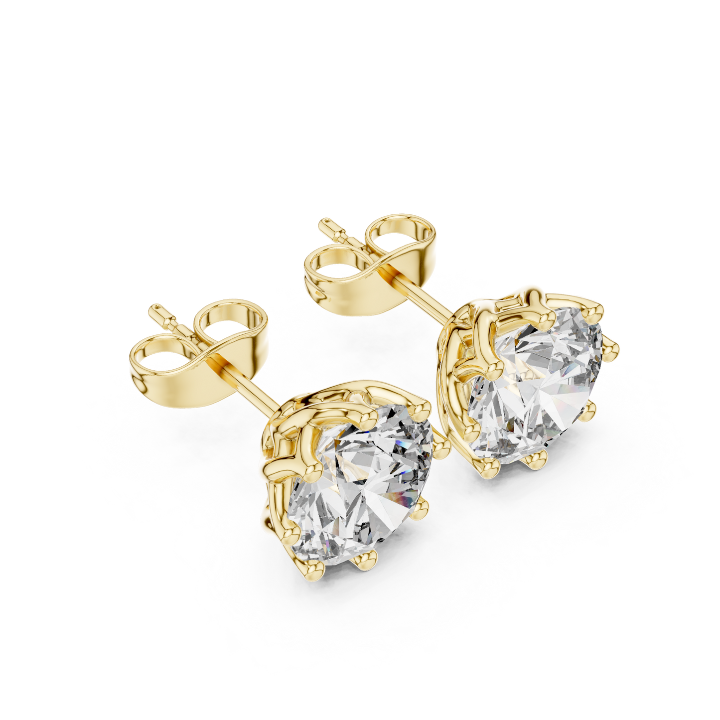 Round Cut Lab Grown Diamond Stud Earrings in Yellow Gold