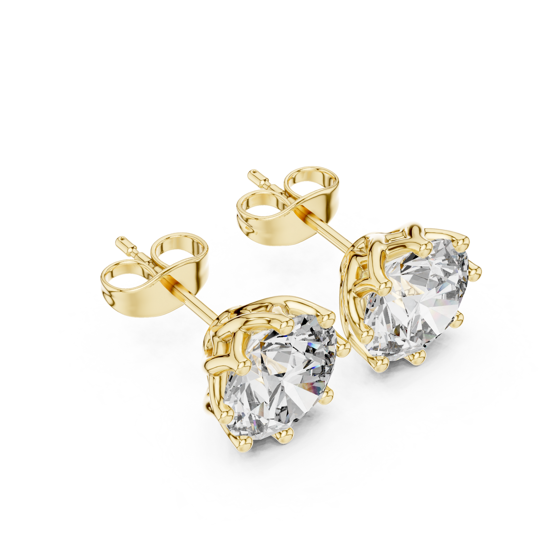 Round Cut Lab Grown Diamond Stud Earrings in Yellow Gold