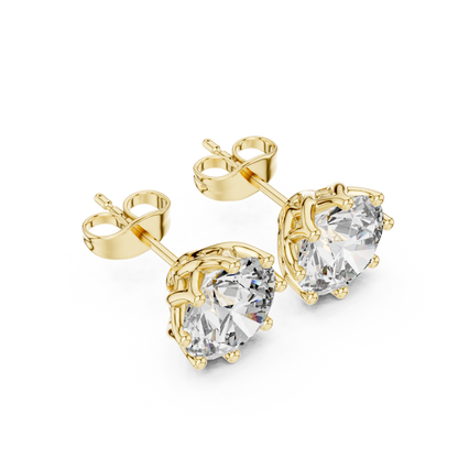 Round Cut Lab Grown Diamond Stud Earrings in Yellow Gold