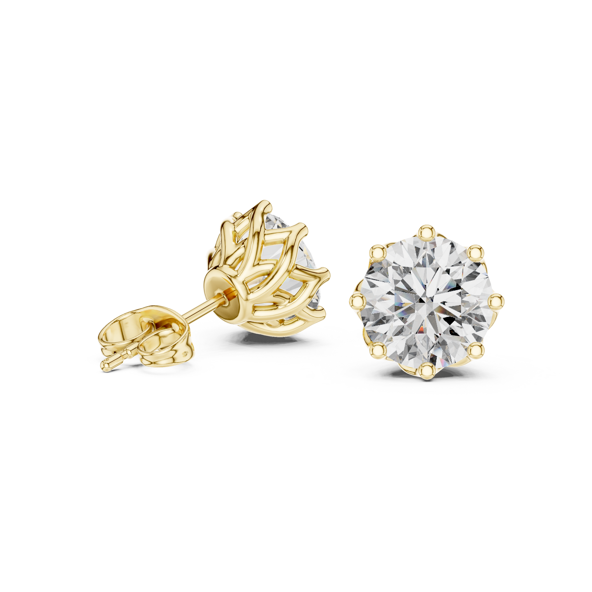 Round Cut Lab Grown Diamond Stud Earrings in Yellow Gold