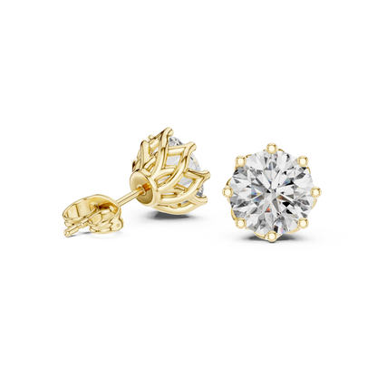 Round Cut Lab Grown Diamond Stud Earrings in Yellow Gold