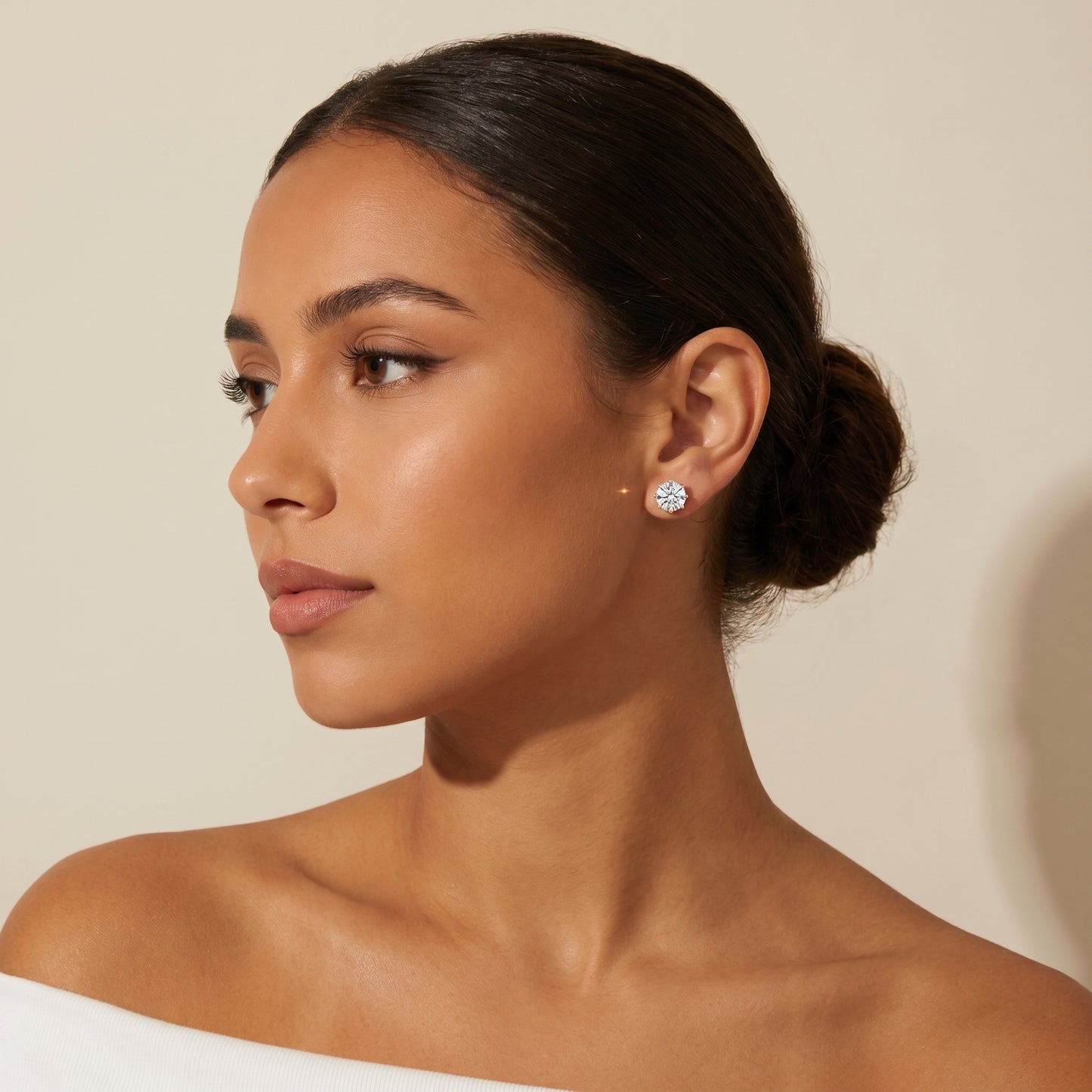 Round Cut Lab Grown Diamond Stud Earrings in Yellow Gold
