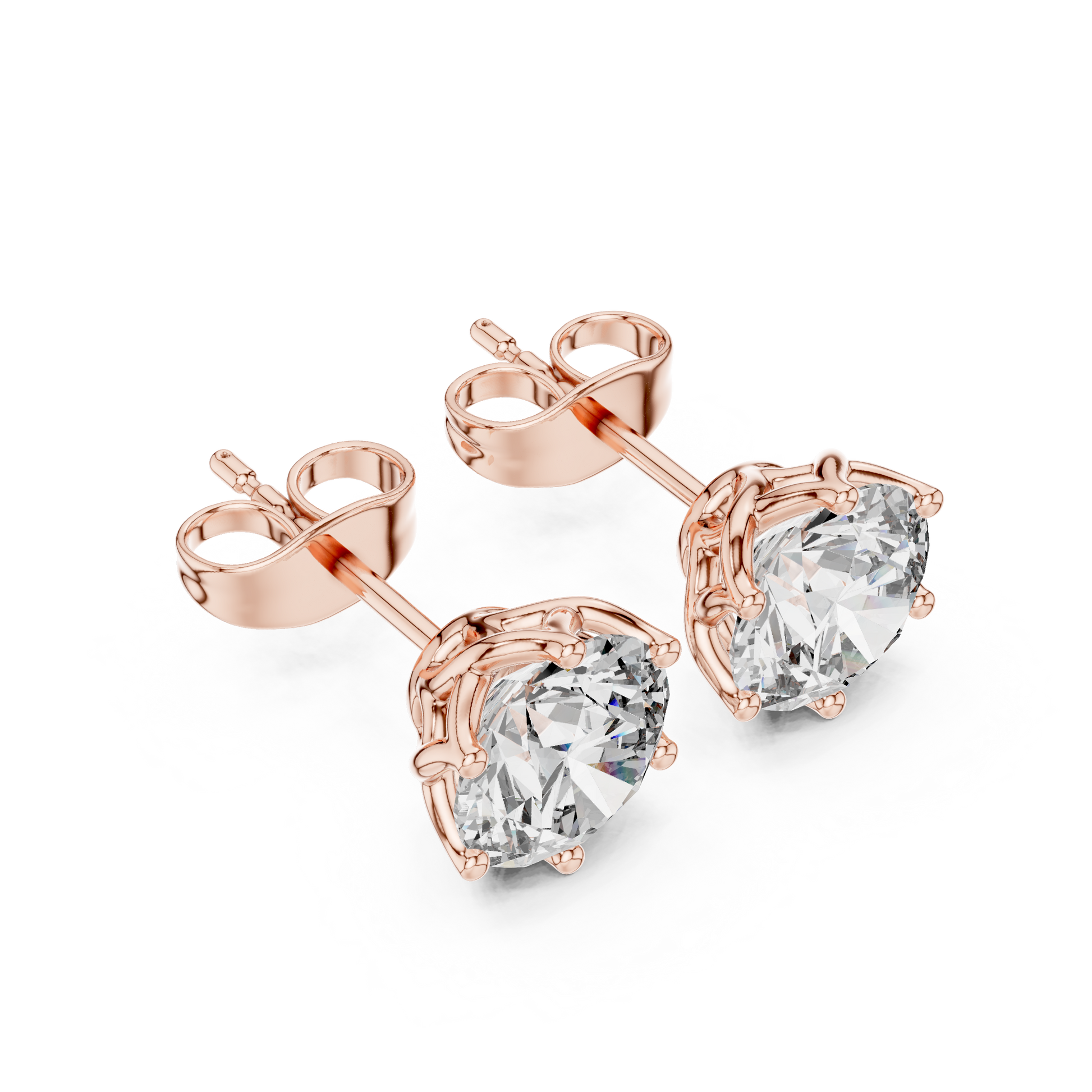 Round Cut Lab Grown Diamond Stud Earrings in Rose Gold