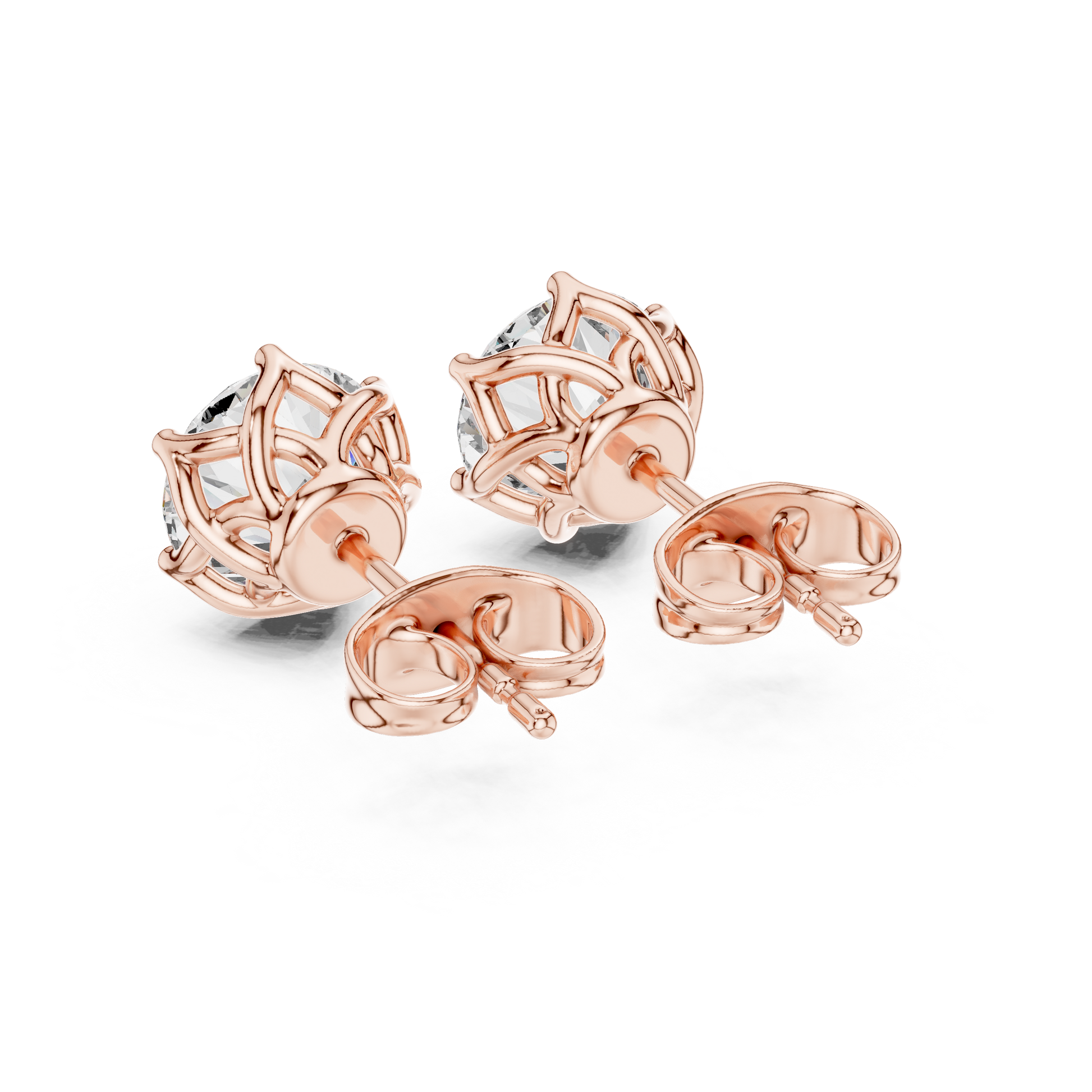 Round Cut Lab Grown Diamond Stud Earrings in Rose Gold