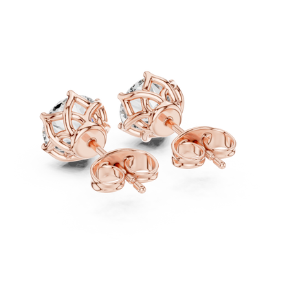 Round Cut Lab Grown Diamond Stud Earrings in Rose Gold