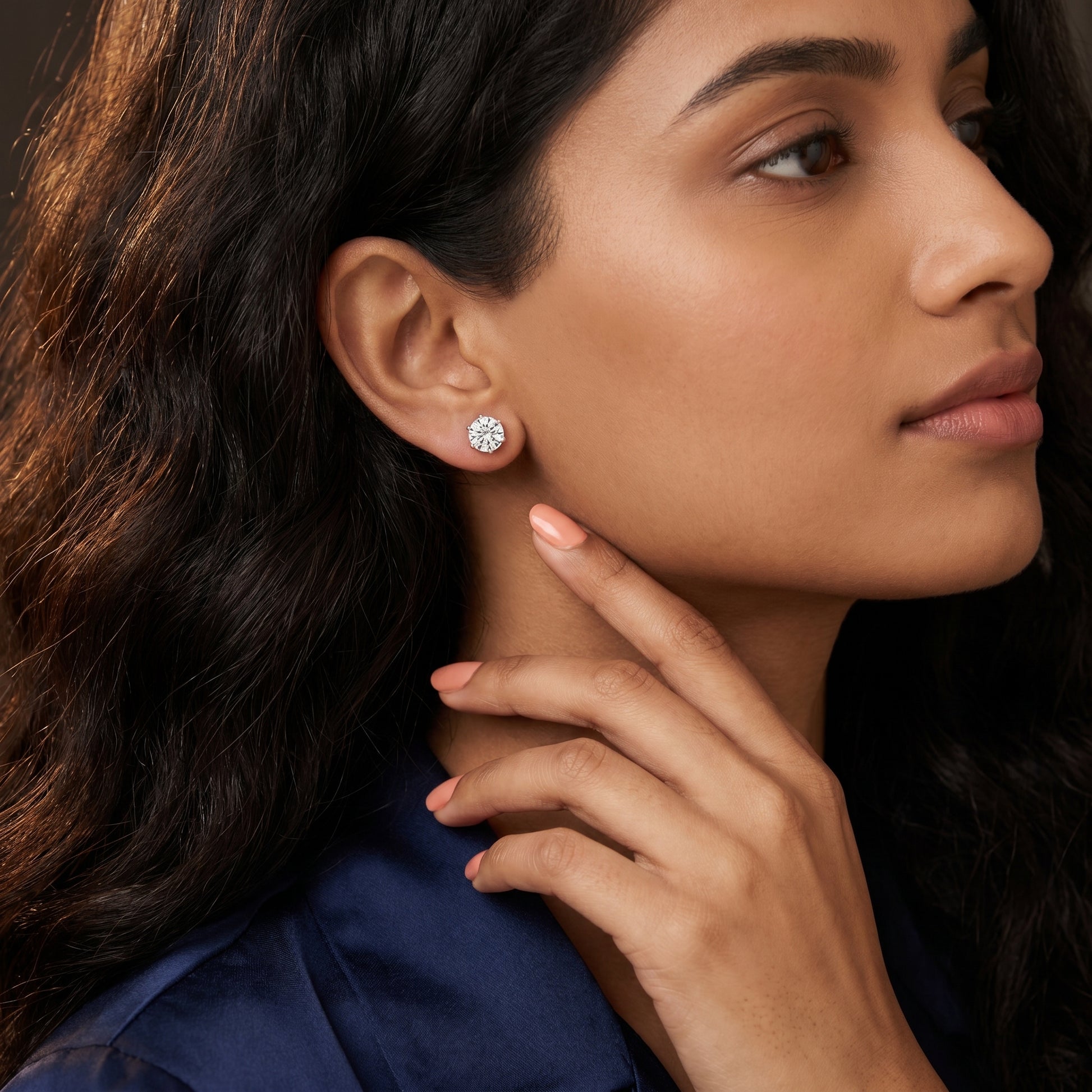 Round Cut Lab Grown Diamond Stud Earrings in Rose Gold