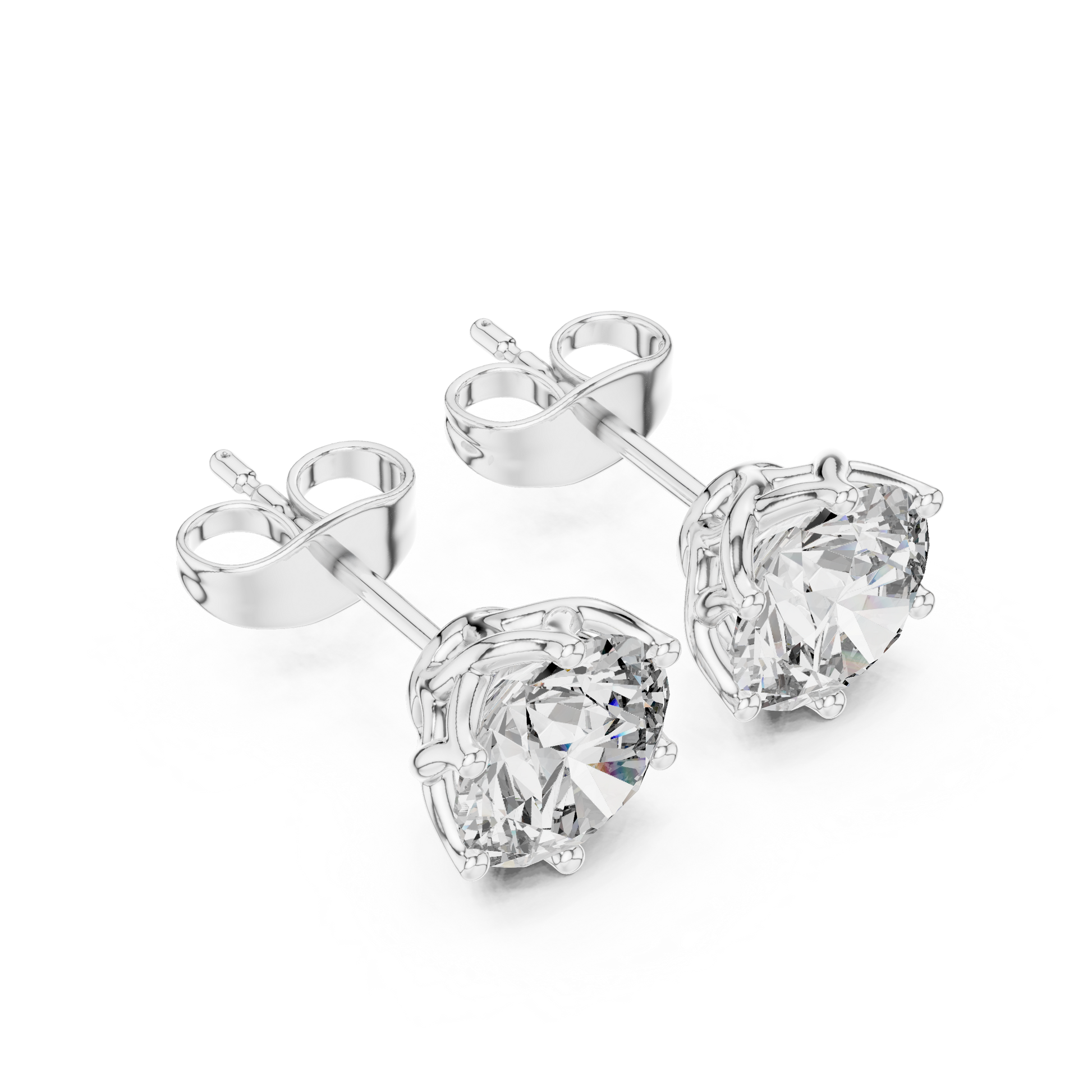 Round Cut Lab Grown Diamond Stud Earrings in Silver