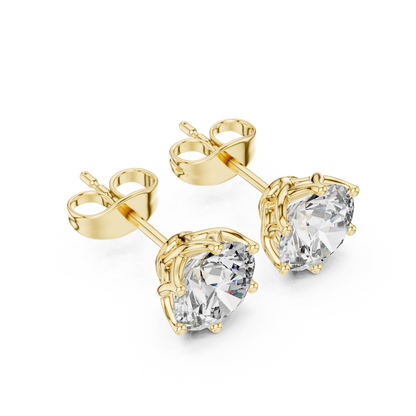 Round Cut Lab Grown Diamond Stud Earrings in Yellow Gold