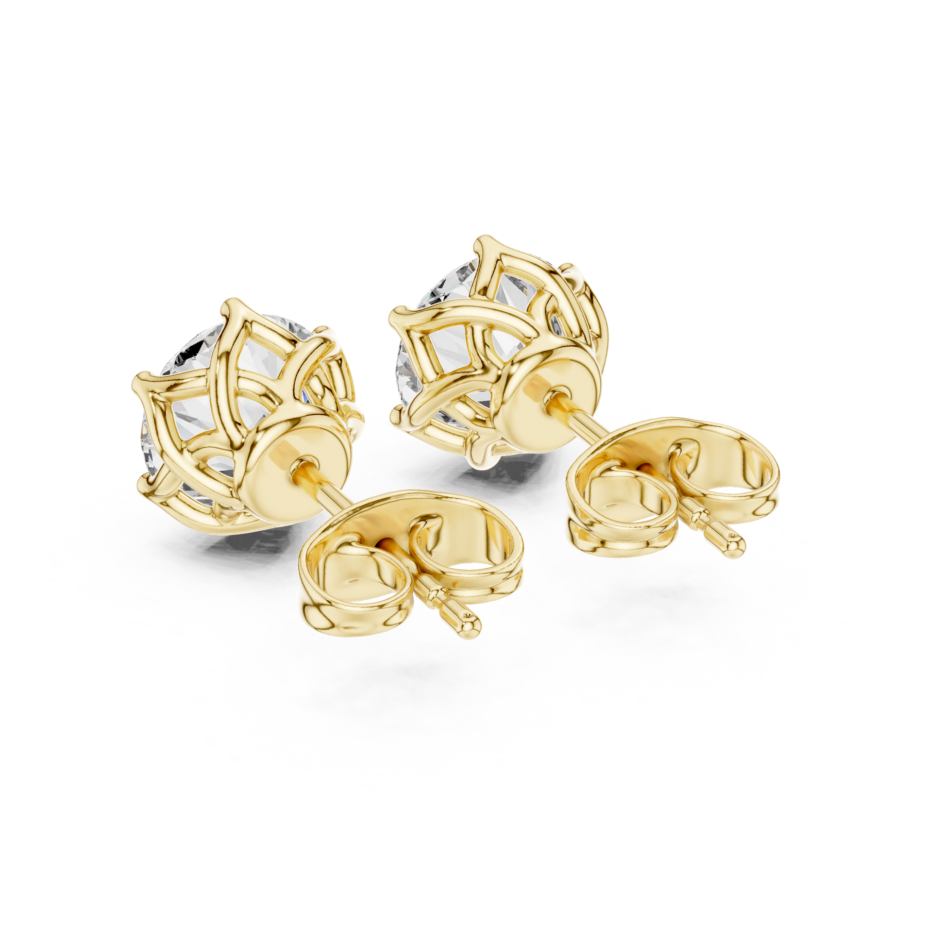 Round Cut Lab Grown Diamond Stud Earrings in Yellow Gold