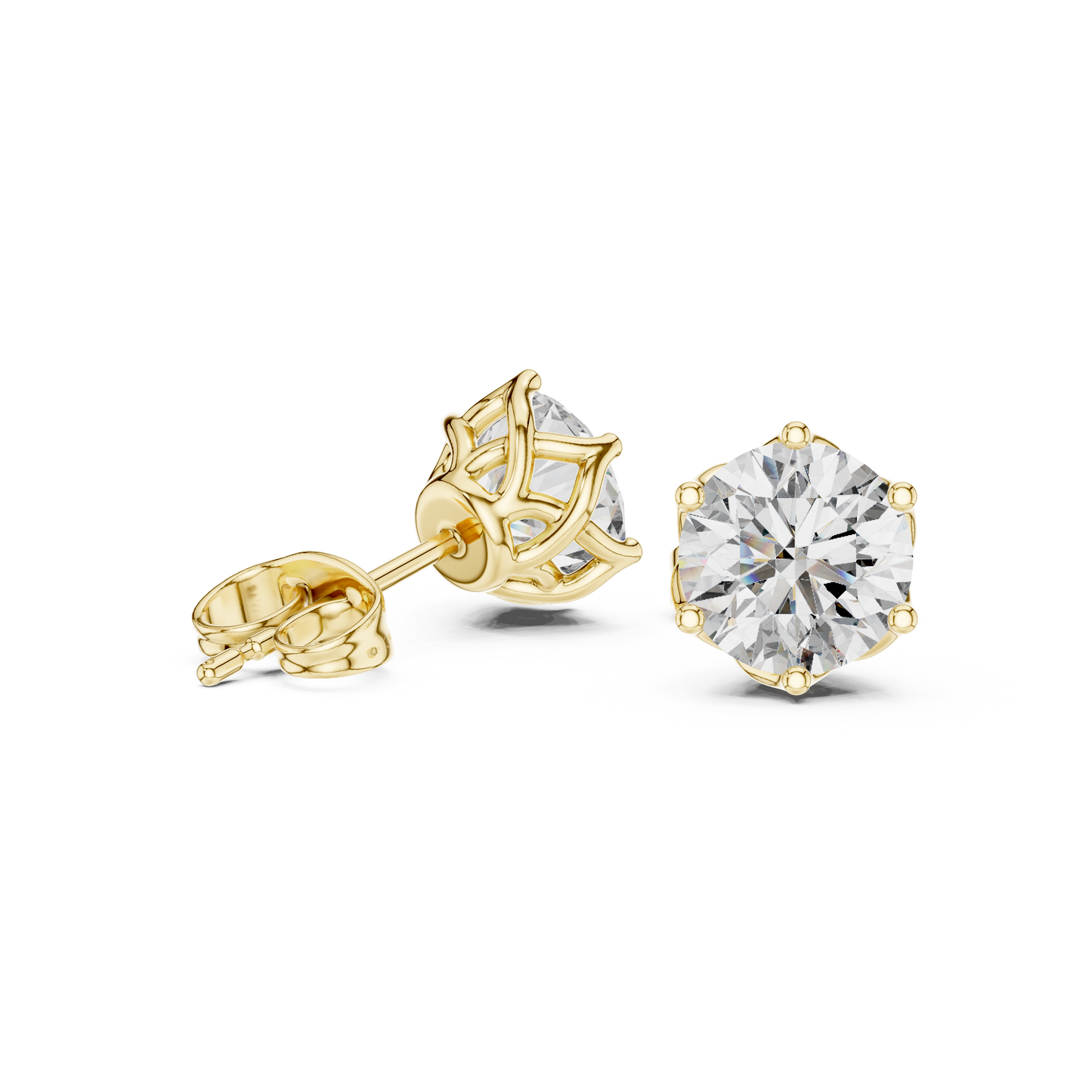 Round Cut Lab Grown Diamond Stud Earrings in Yellow Gold