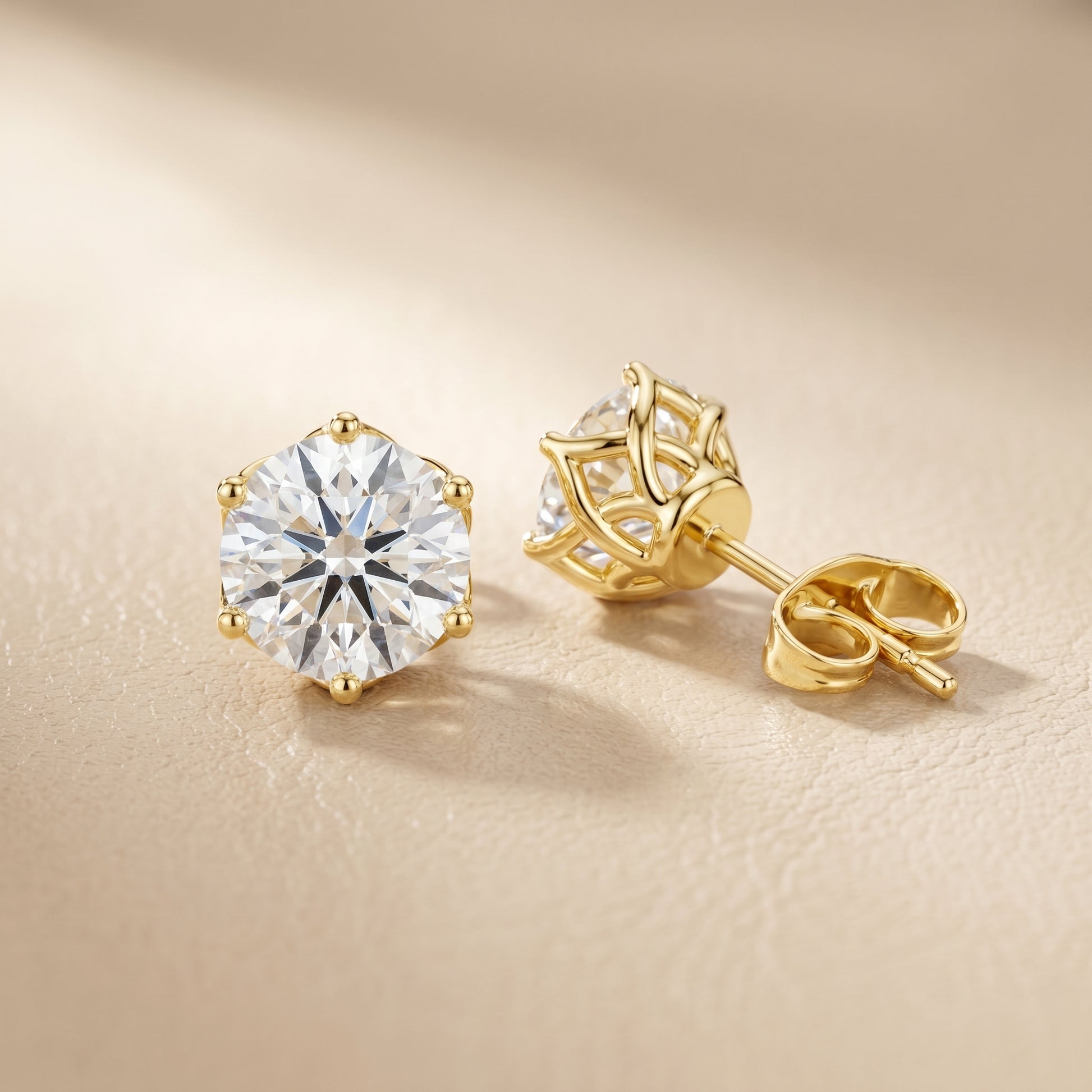 Round Cut Lab Grown Diamond Stud Earrings in Yellow Gold