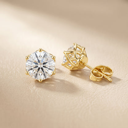 Round Cut Lab Grown Diamond Stud Earrings in Yellow Gold