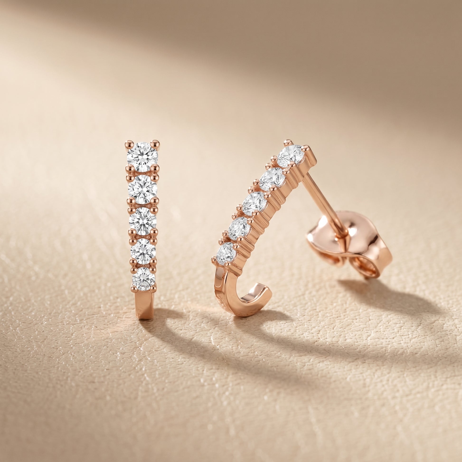 Round Cut Lab Grown Diamond Stud Earrings in Rose Gold