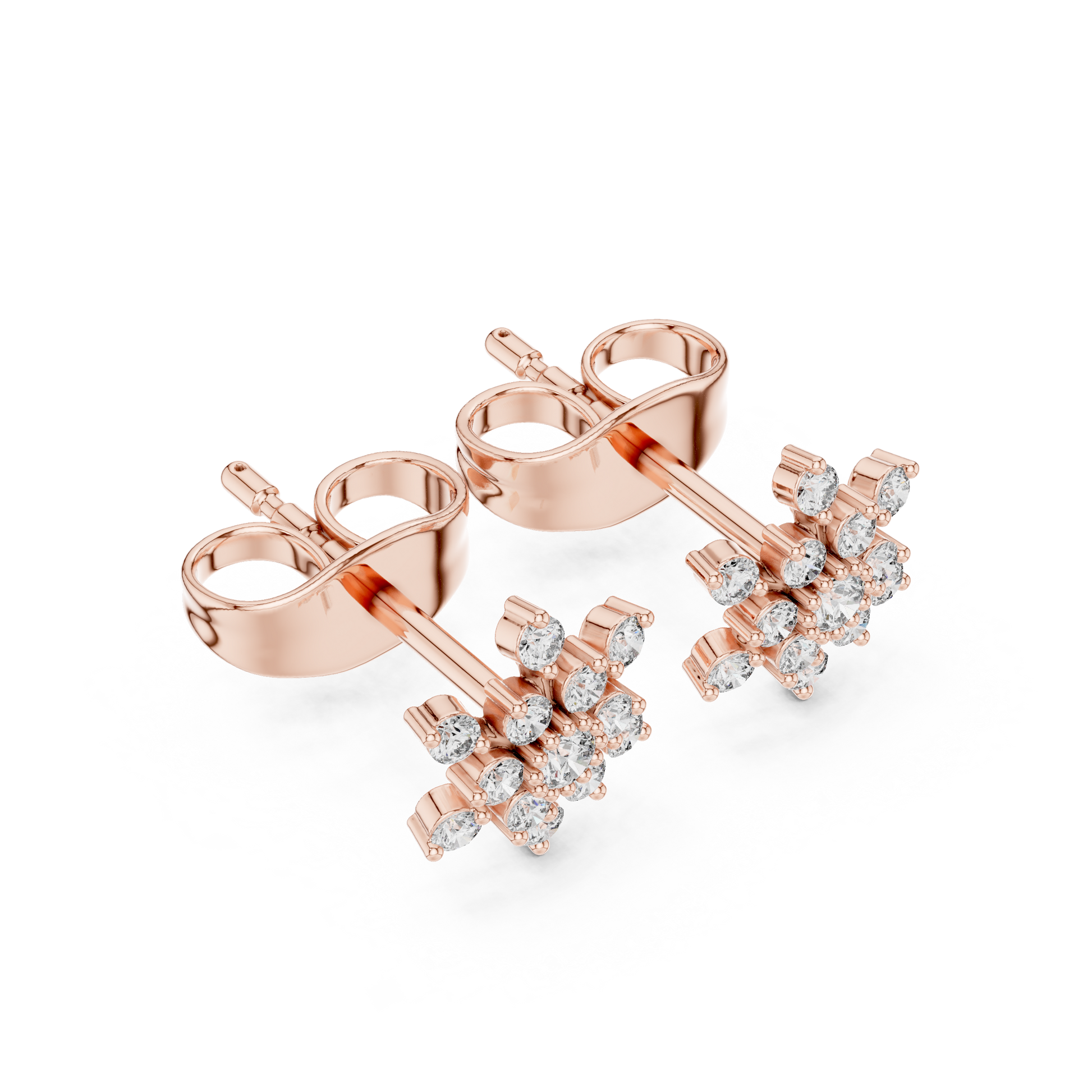 Round Cut Lab Grown Diamond Stud Earrings in Rose Gold
