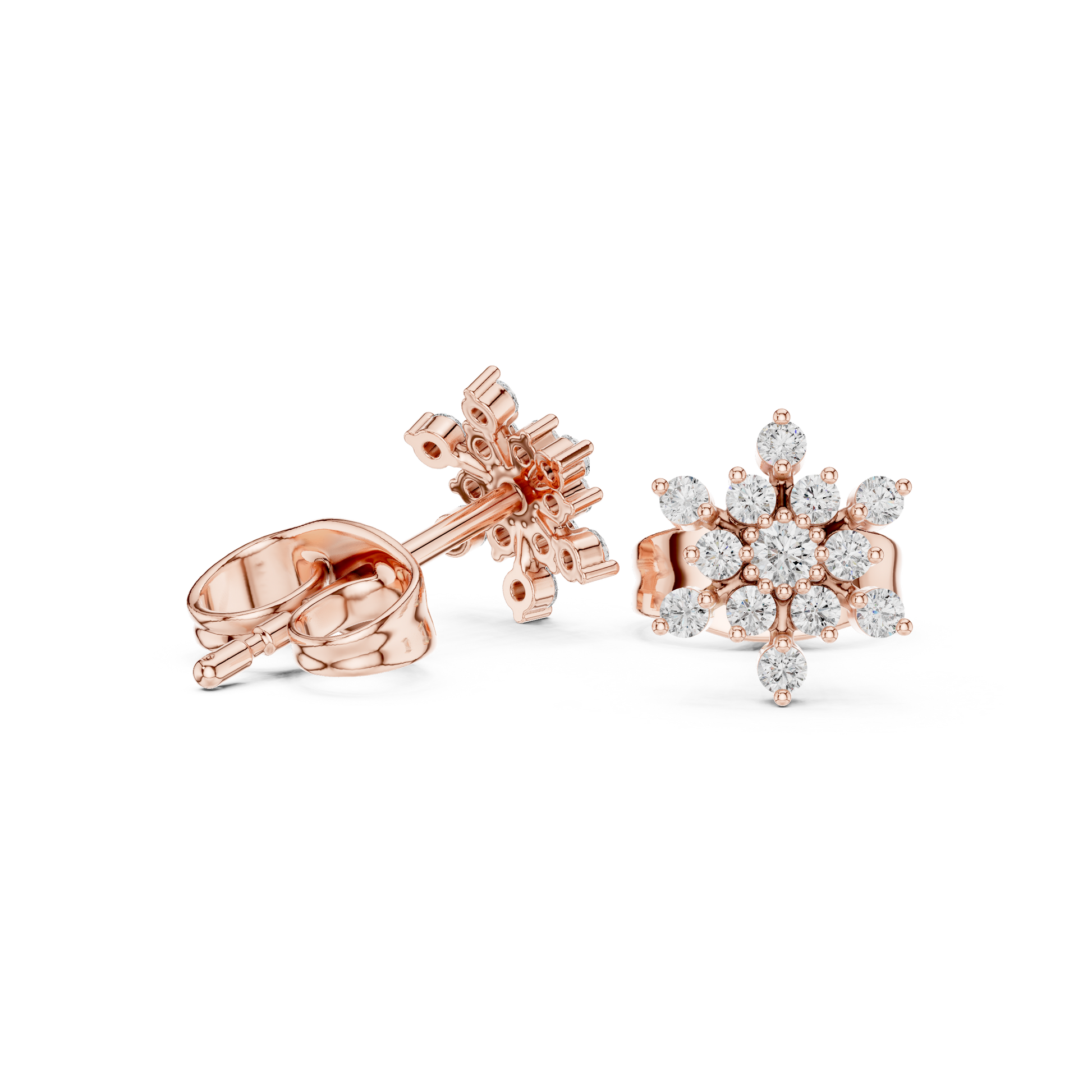 Round Cut Lab Grown Diamond Stud Earrings in Rose Gold
