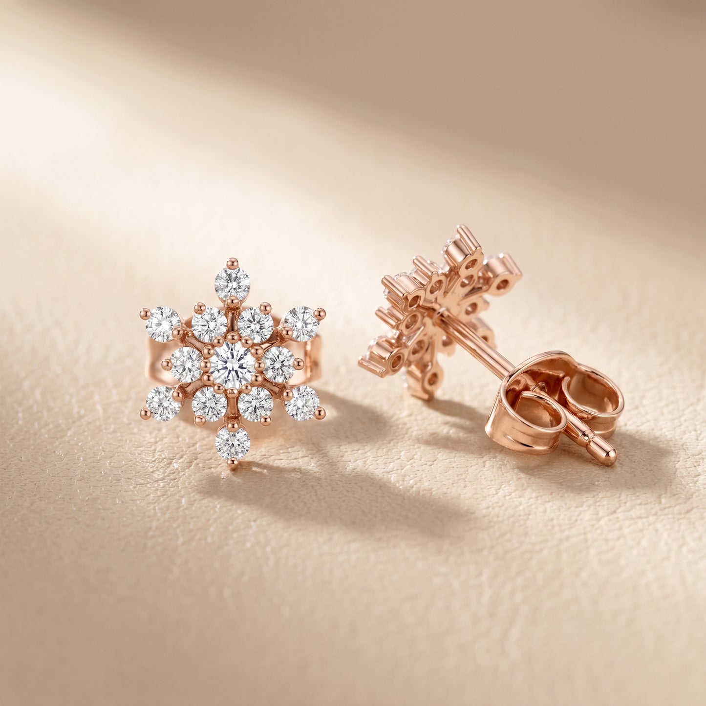 Round Cut Lab Grown Diamond Stud Earrings in Rose Gold