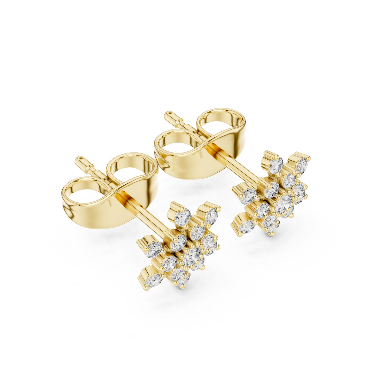 Round Cut Lab Grown Diamond Stud Earrings in Yellow Gold