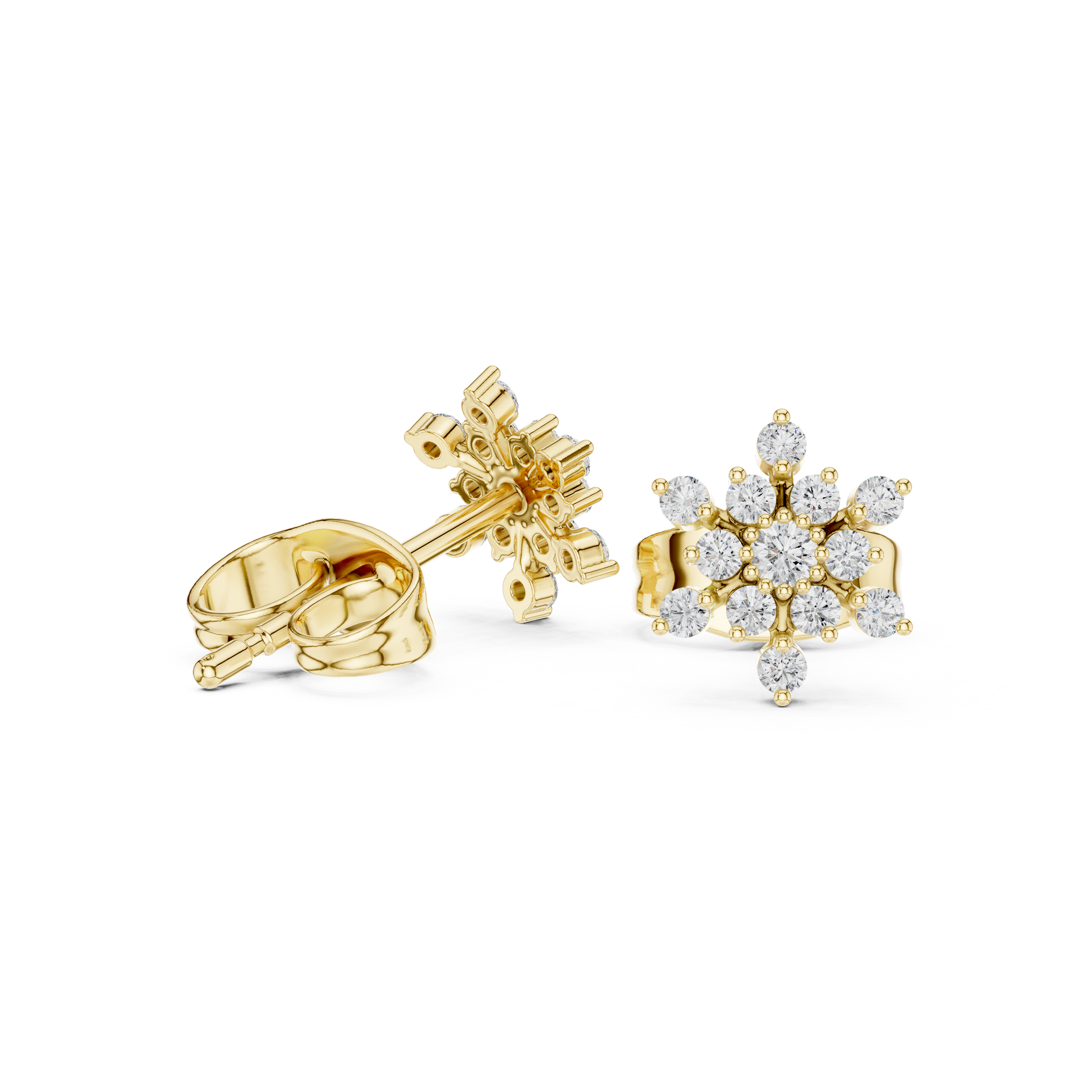 Round Cut Lab Grown Diamond Stud Earrings in Yellow Gold