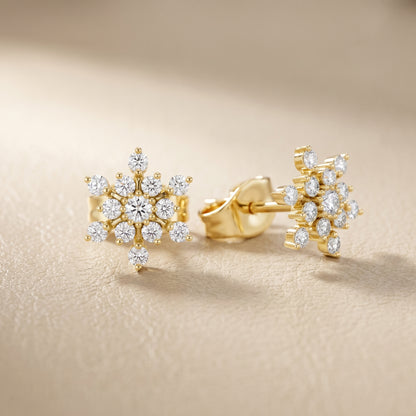 Round Cut Lab Grown Diamond Stud Earrings in Yellow Gold