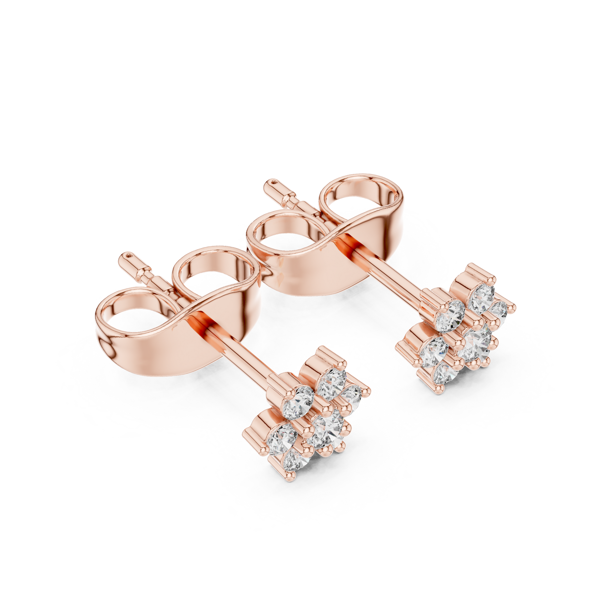 Round Cut Lab Grown Diamond Stud Earrings in Rose Gold