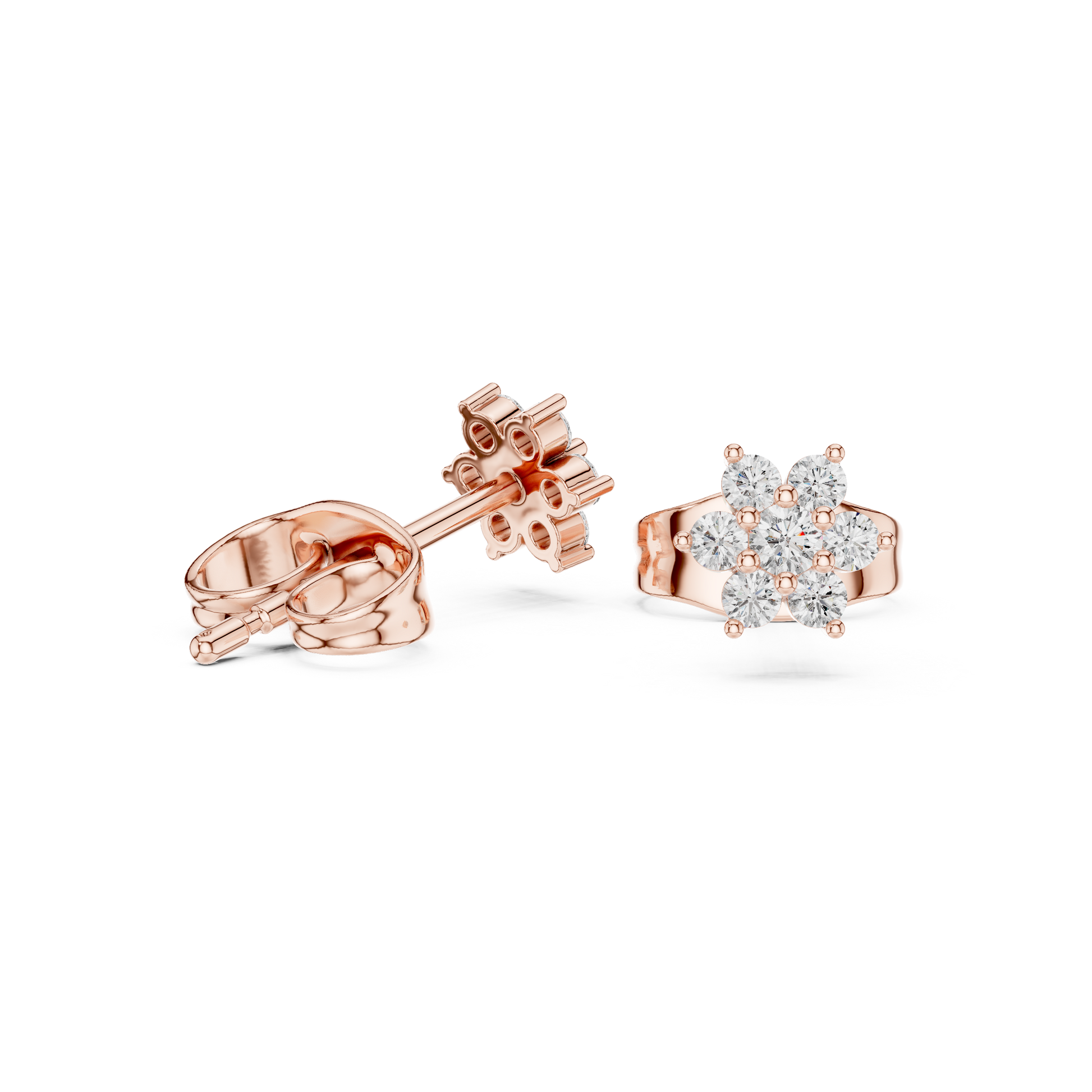 Round Cut Lab Grown Diamond Stud Earrings in Rose Gold