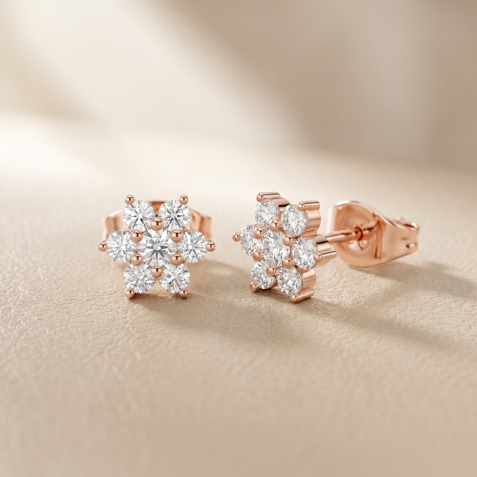 Round Cut Lab Grown Diamond Stud Earrings in Rose Gold