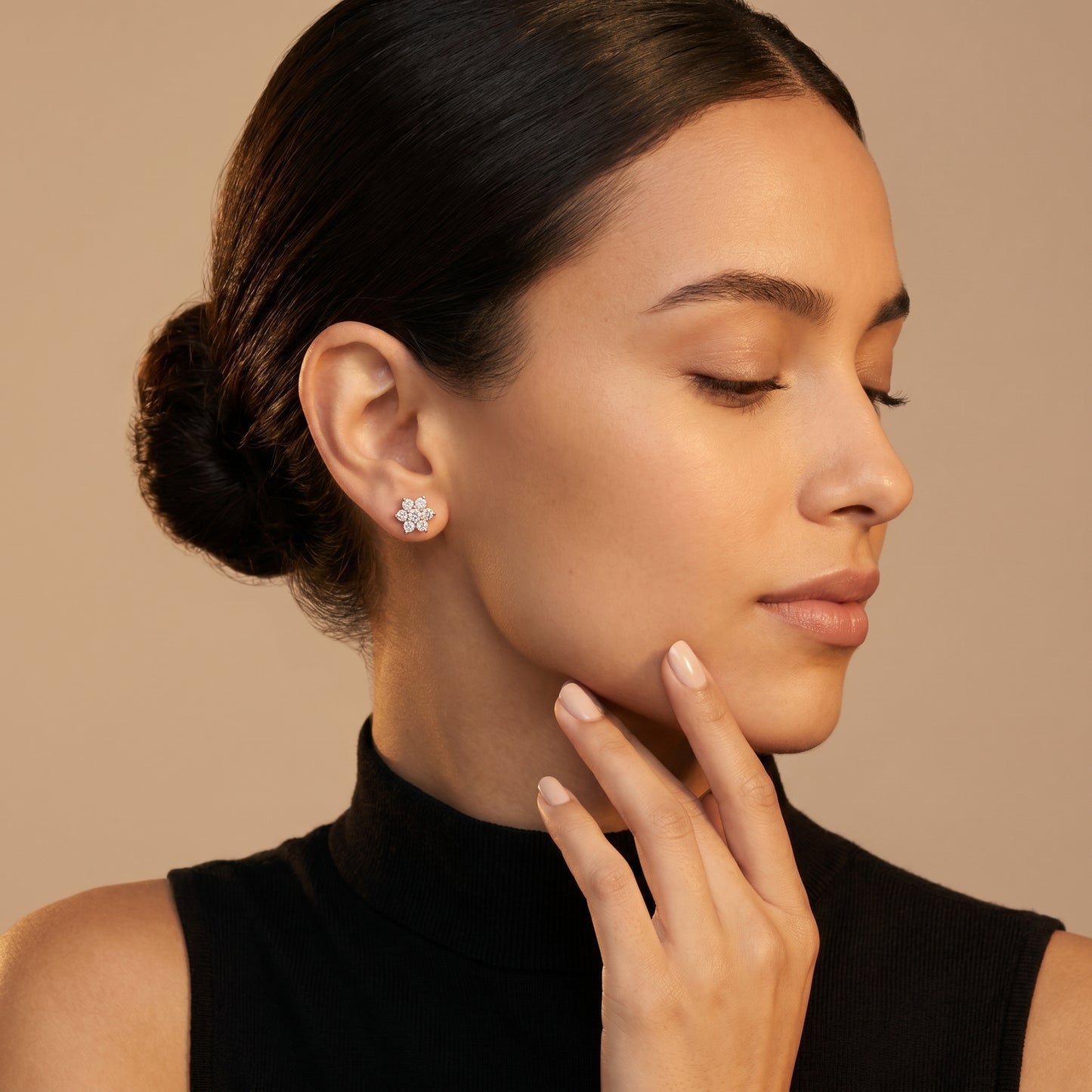 Round Cut Lab Grown Diamond Stud Earrings in Rose Gold