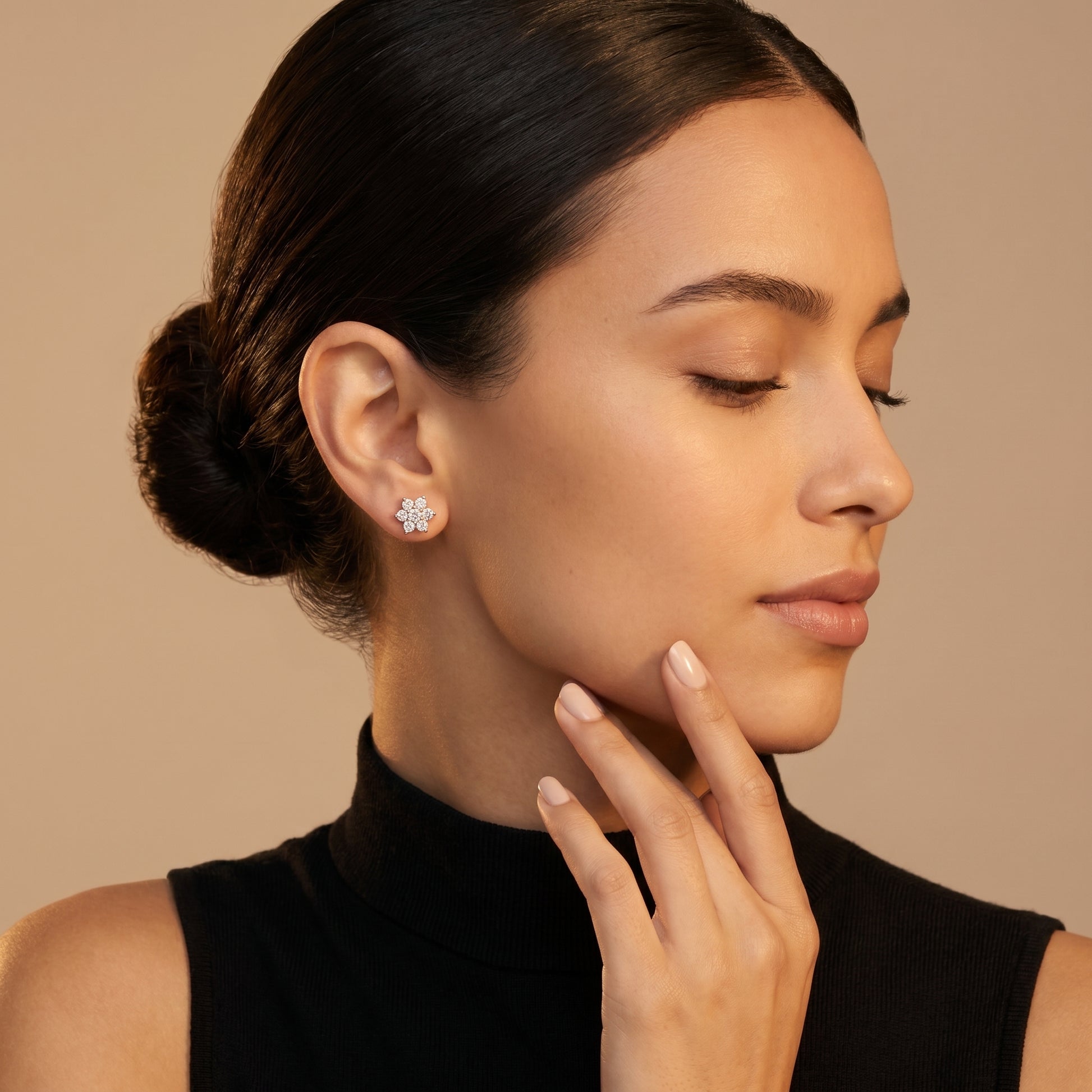 Round Cut Lab Grown Diamond Stud Earrings in Rose Gold