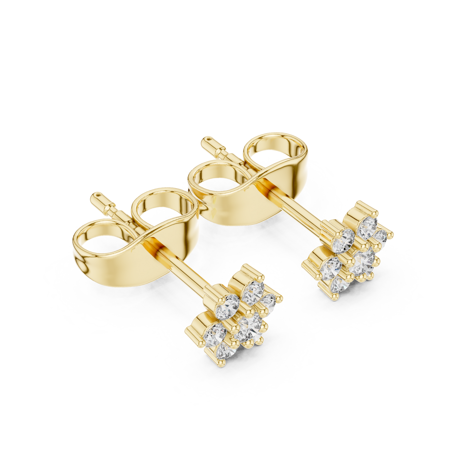 Round Cut Lab Grown Diamond Stud Earrings in Yellow Gold