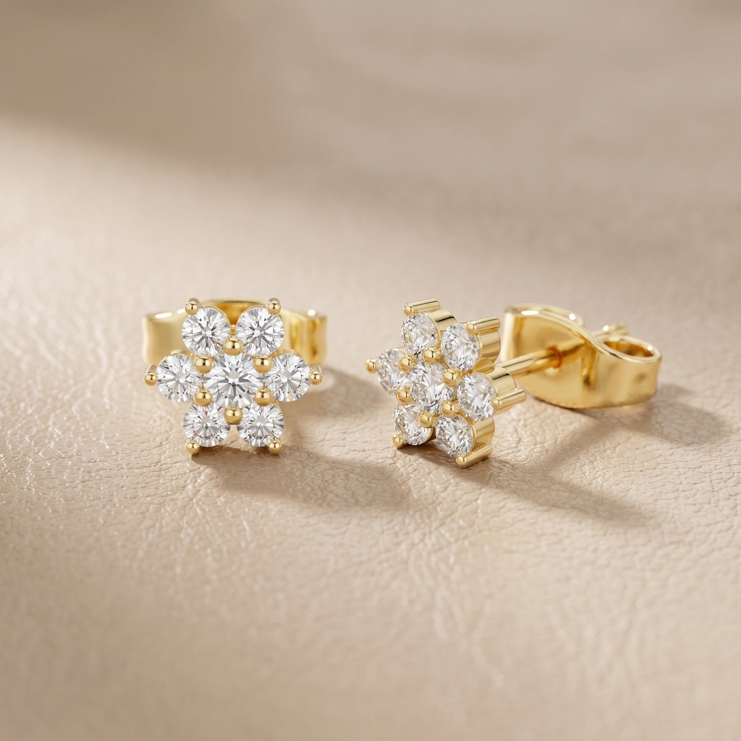 Round Cut Lab Grown Diamond Stud Earrings in Yellow Gold