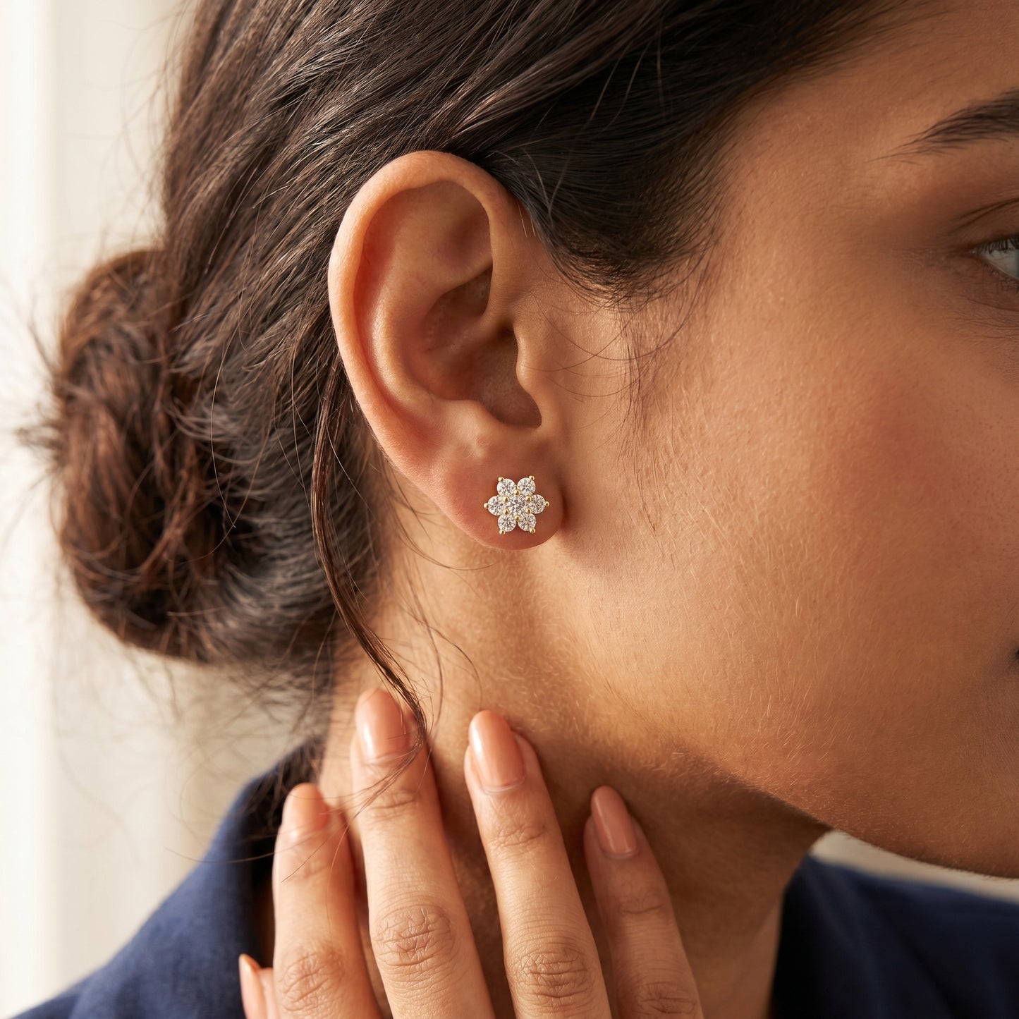 Round Cut Lab Grown Diamond Stud Earrings in Yellow Gold