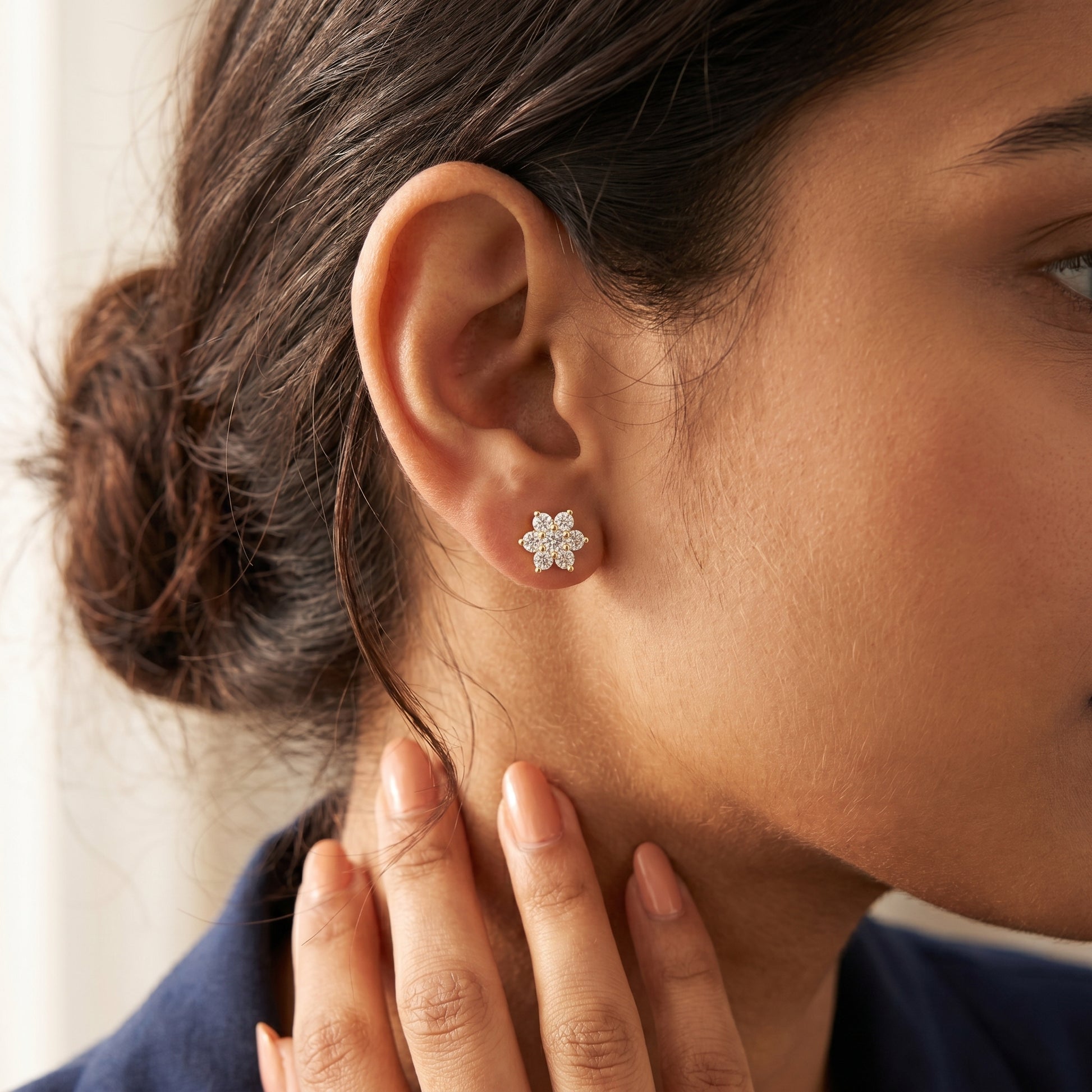 Round Cut Lab Grown Diamond Stud Earrings in Yellow Gold