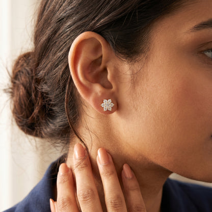 Round Cut Lab Grown Diamond Stud Earrings in Yellow Gold