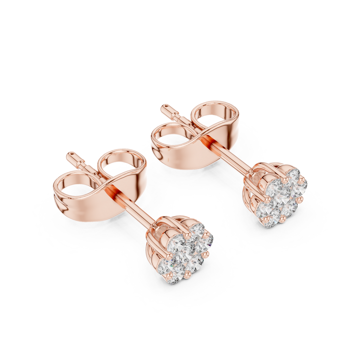 Round Cut Lab Grown Diamond Stud Earrings in Rose Gold