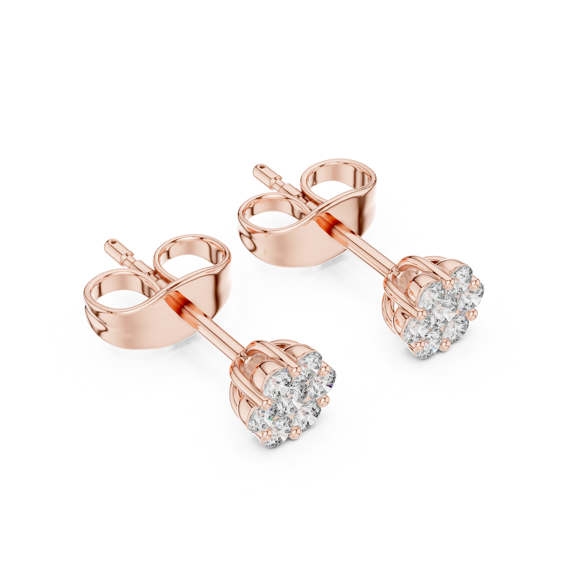 Round Cut Lab Grown Diamond Stud Earrings in Rose Gold