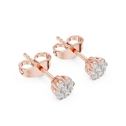 Round Cut Lab Grown Diamond Stud Earrings in Rose Gold