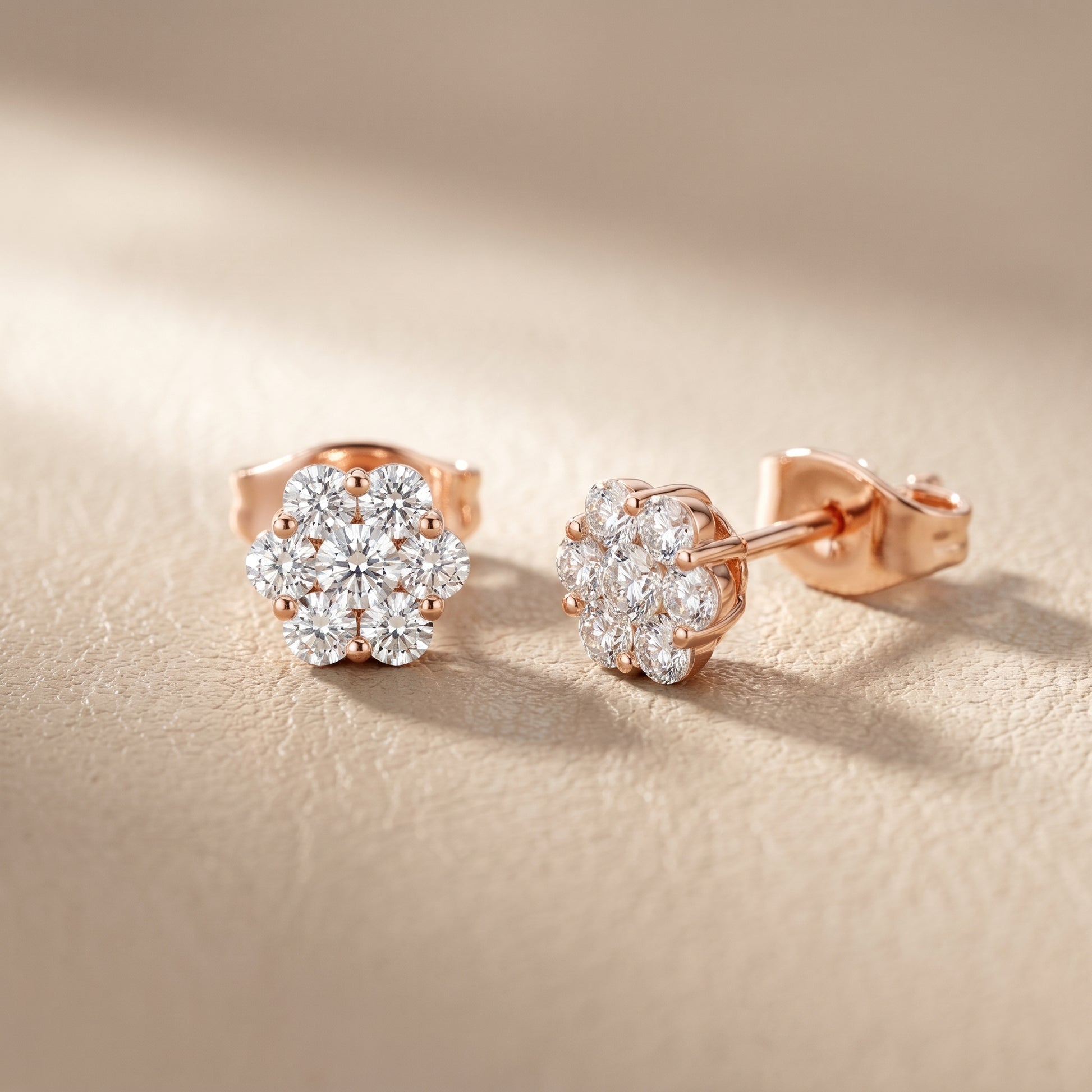 Round Cut Lab Grown Diamond Stud Earrings in Rose Gold