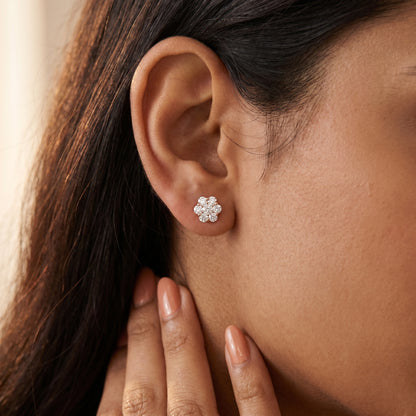 Round Cut Lab Grown Diamond Stud Earrings in Rose Gold