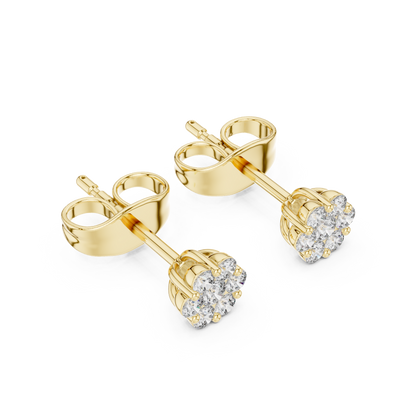Round Cut Lab Grown Diamond Stud Earrings in Yellow Gold