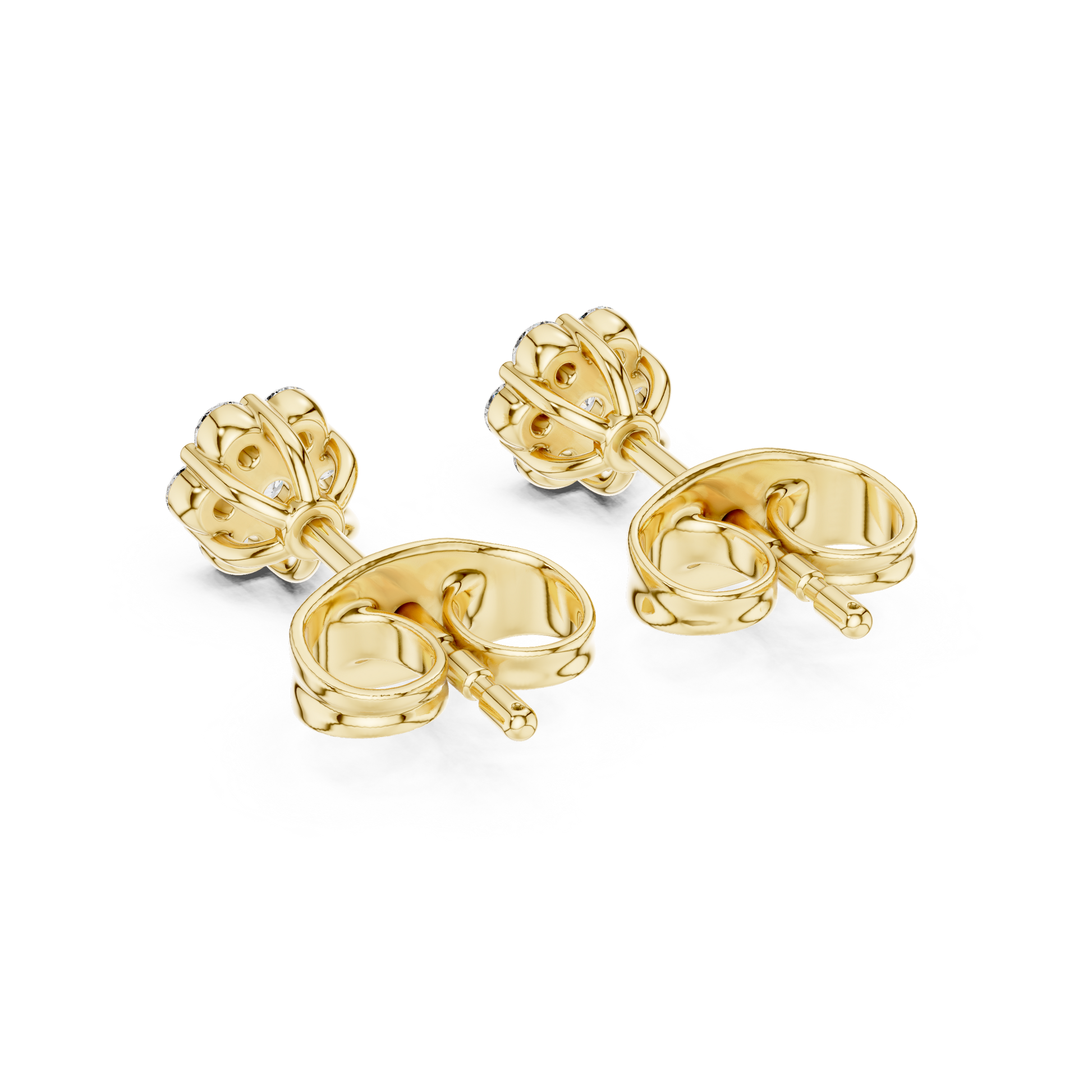 Round Cut Lab Grown Diamond Stud Earrings in Yellow Gold