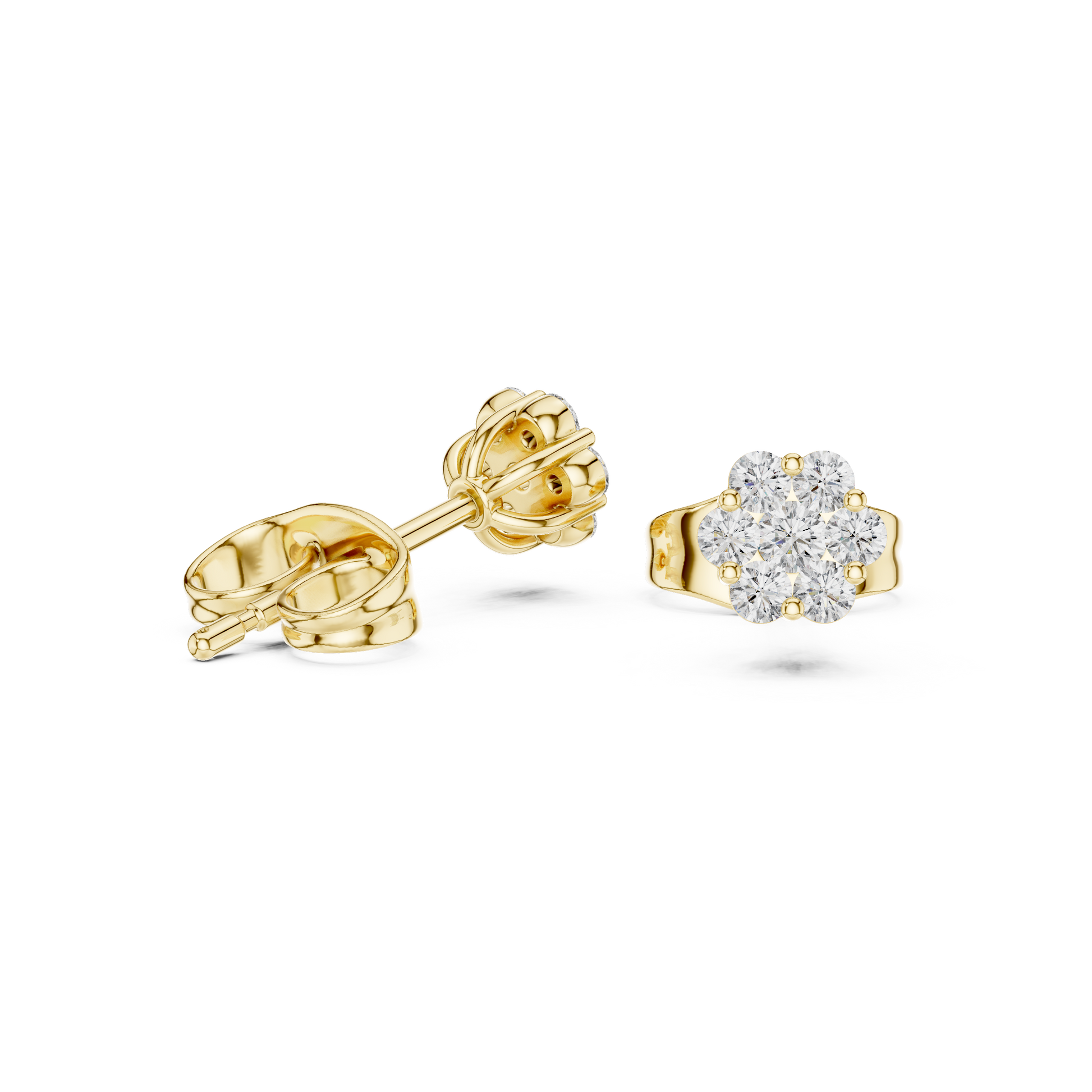 Round Cut Lab Grown Diamond Stud Earrings in Yellow Gold