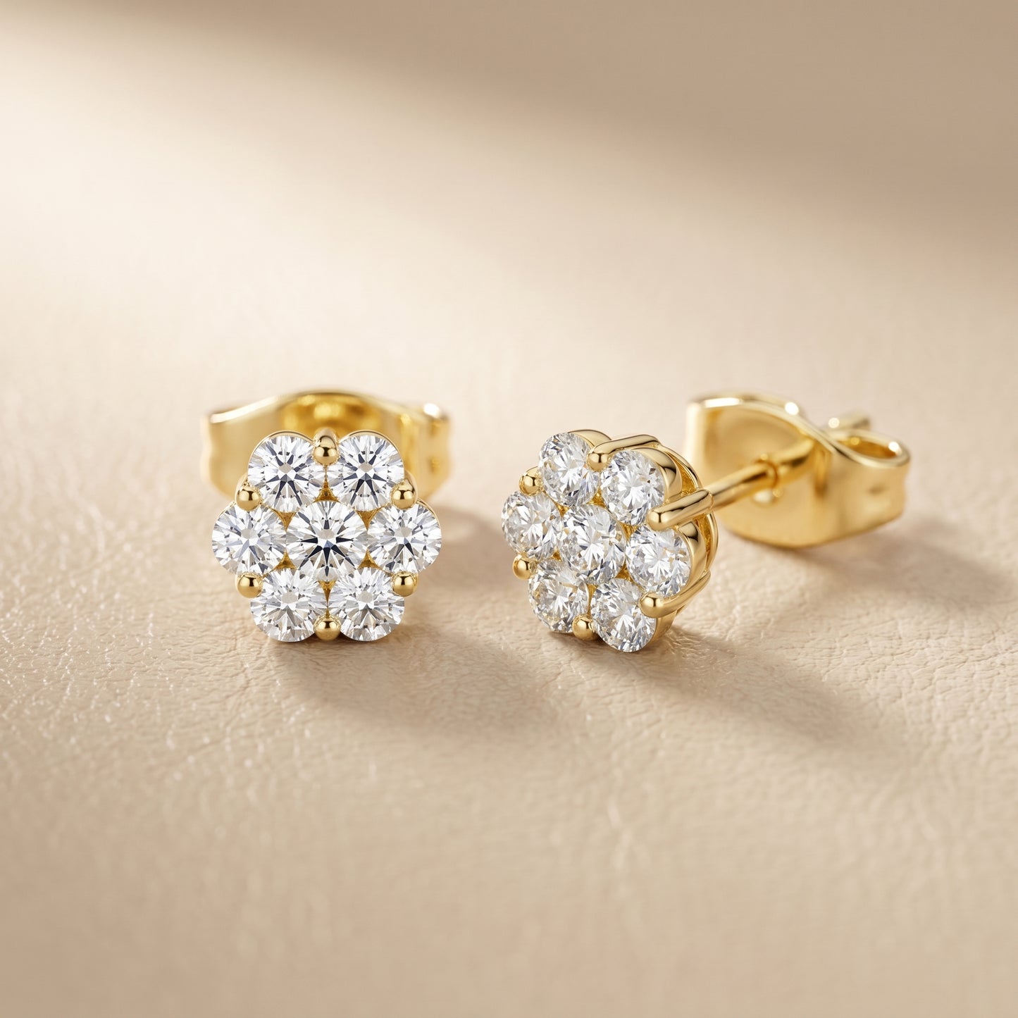 Round Cut Lab Grown Diamond Stud Earrings in Yellow Gold